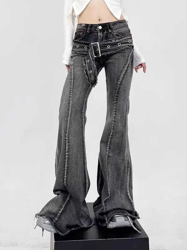 VIBE Black Micro Drag Micro Flare Belt Design Jeans Size US 32 / EU 48 - 1 Thumbnail