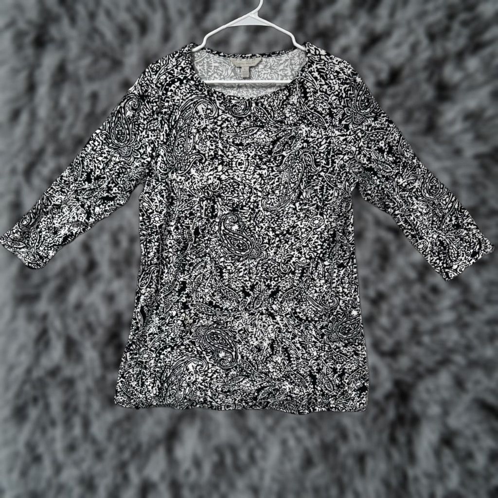 Laura Ashley VINTAGE Laura Ashley Top Paisley Blouse Tunic 3/4 Sleeve Black Women L Round Neck Office Workwear Classic Peasant Modern Seasonal Lightweight Size L / US 10 / IT 46 - 1 Thumbnail