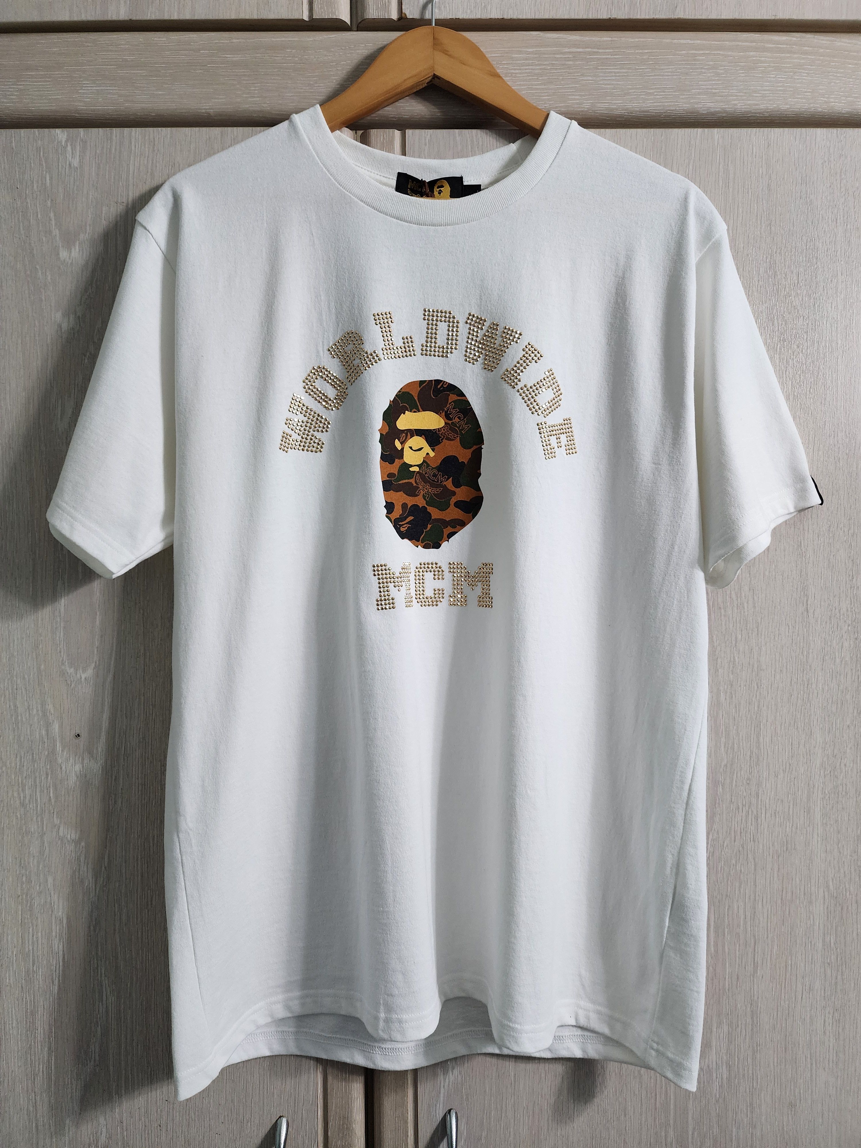 Bape × MCM BAPE x MCM Rhinestone College T-Shirt | Grailed 
