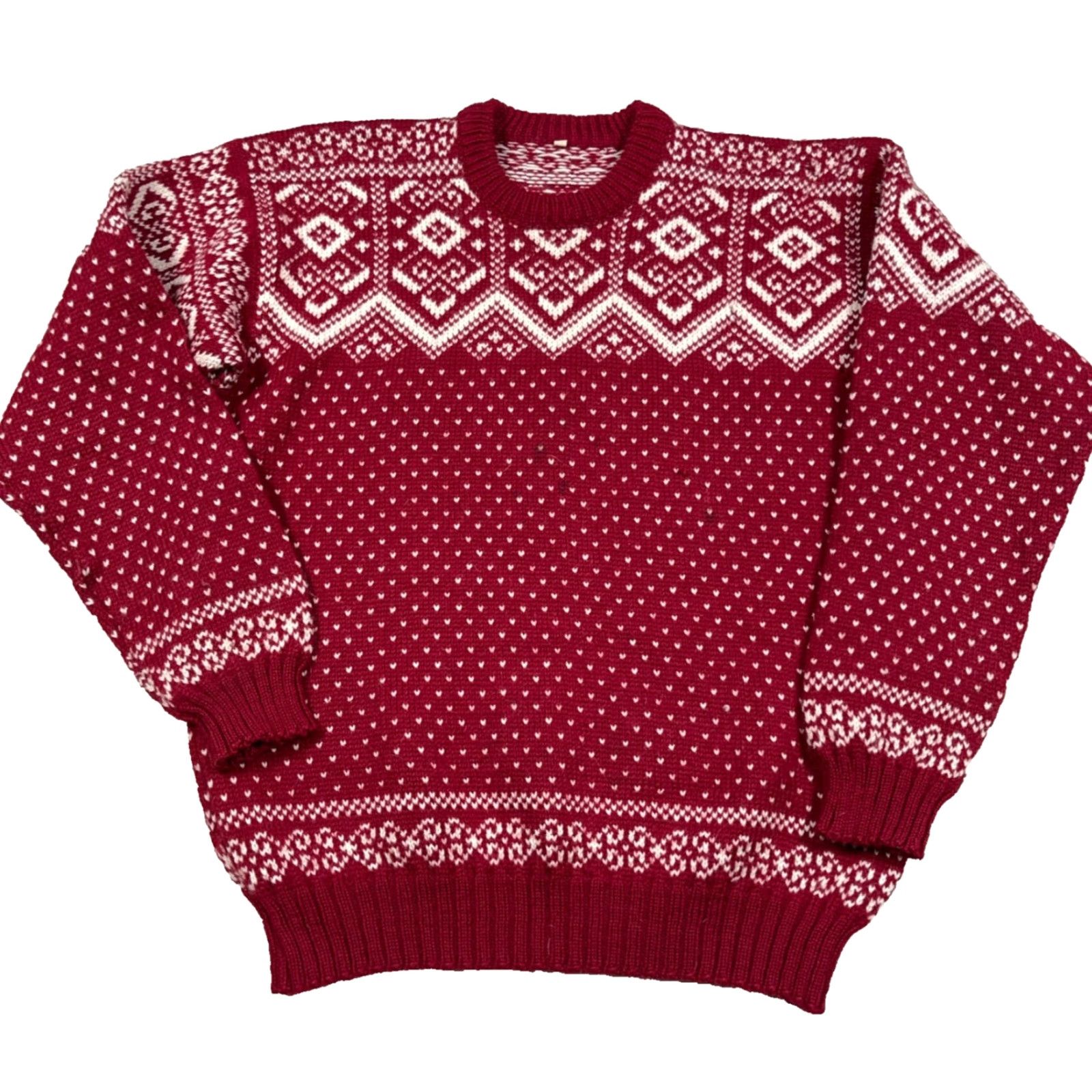 Vintage VINTAGE Grandpa Sweater Men L Red Wool Knit Nordic Birdseye Rib Crew Neck Pullover Geometric 90s Classic Logo Size US L / EU 52-54 / 3 - 2 Thumbnail