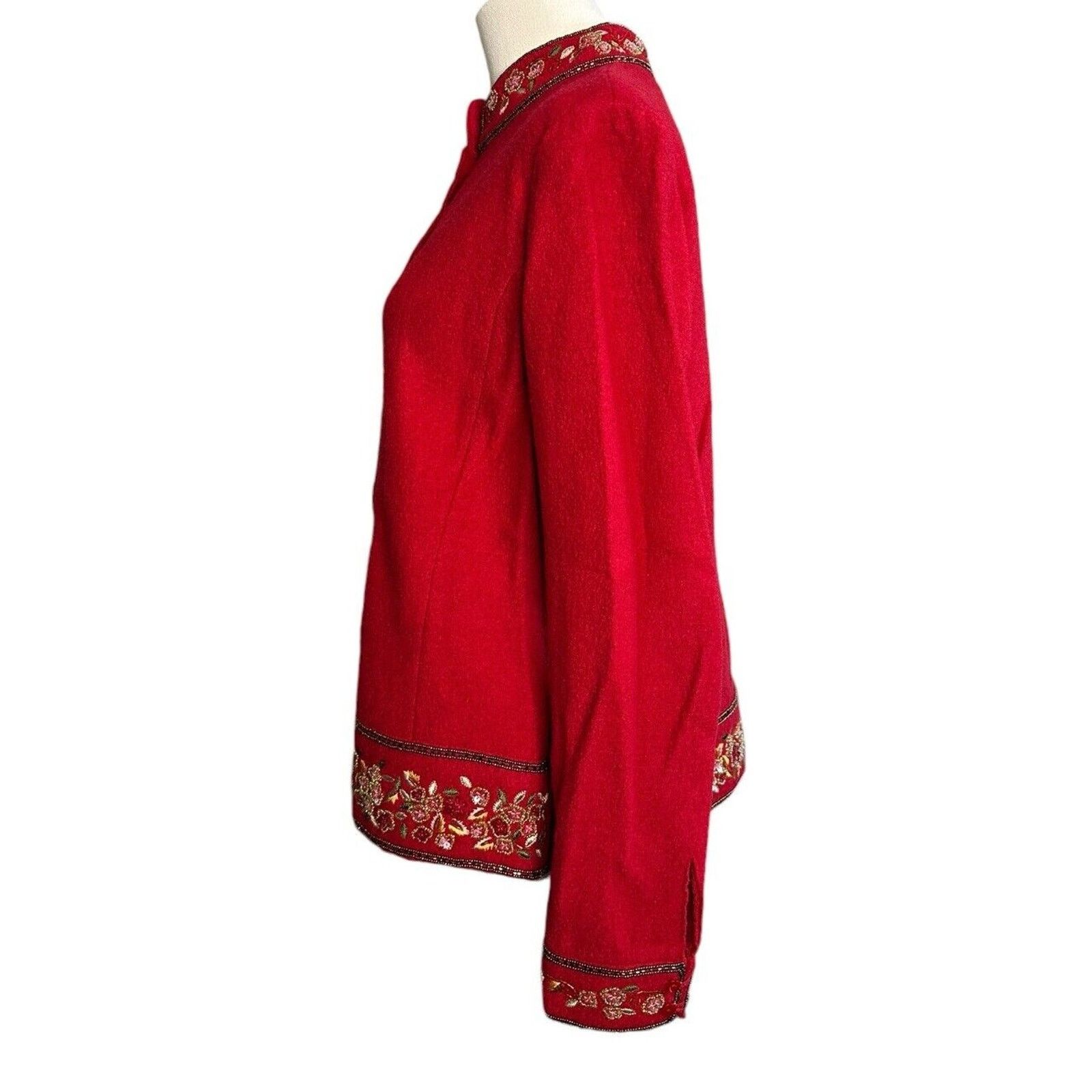 Other Vintage Talbots Red Boiled Wool Sweater Jacket Beaded Sz PL Size L / US 10 / IT 46 - 5 Thumbnail