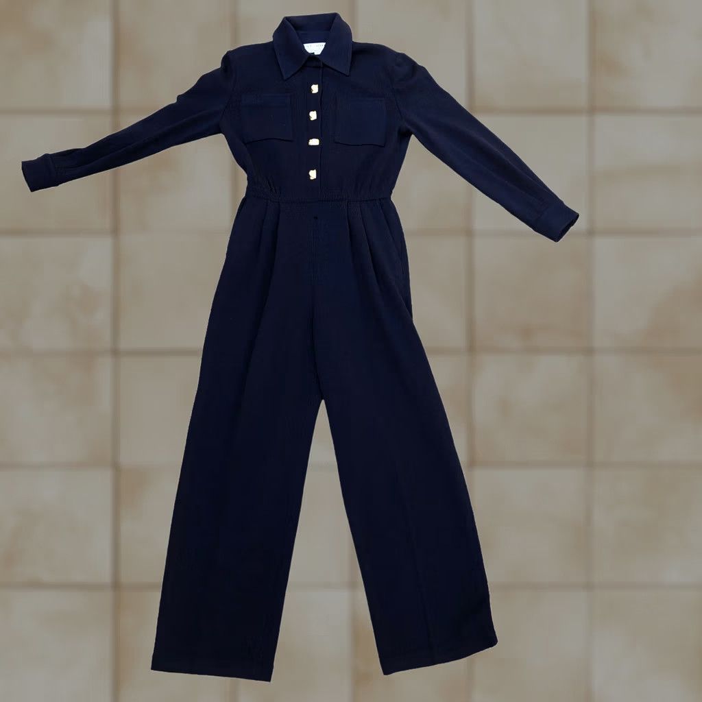 Vintage VTG ST JOHN Collection Marie Gray Santana Knit Jumpsuit Romper Blue Designer Size 26" / US 2 / IT 38 - 1 Thumbnail