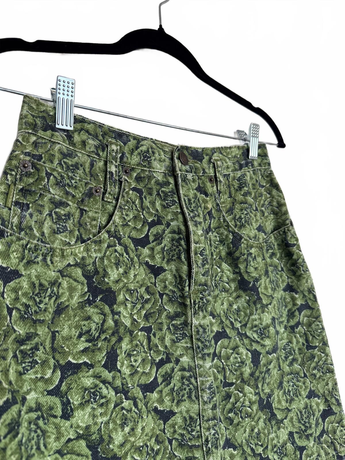 Other Vintage 90s Esprit de Corp Green Floral Pattern Denim Skirt Size 26" / US 2 / IT 38 - 3 Thumbnail