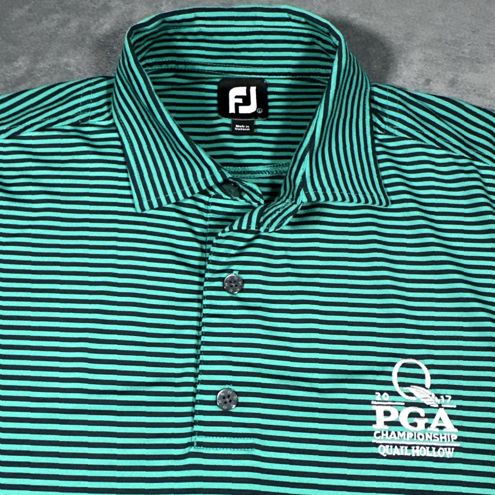 Footjoy FootJoy PGA Championship Quail Hollow Shirt Mens Large Green Stripe Polo Size US L / EU 52-54 / 3 - 4 Thumbnail