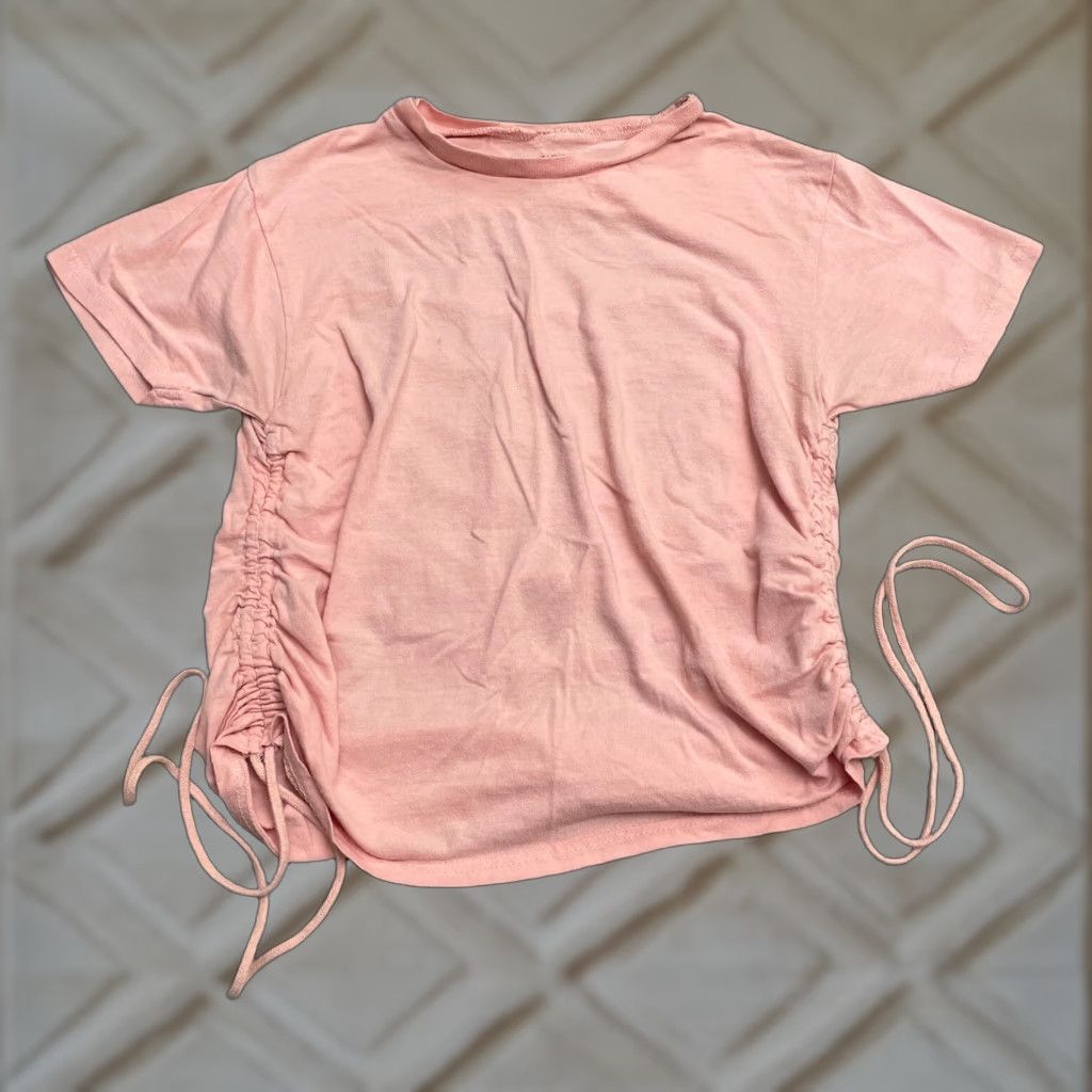 Pinko Onfire Ruched Backless Top Juniors Medium Pink Cotton Crew Neck Short Sleeve Size M / US 6-8 / IT 42-44 - 1 Thumbnail