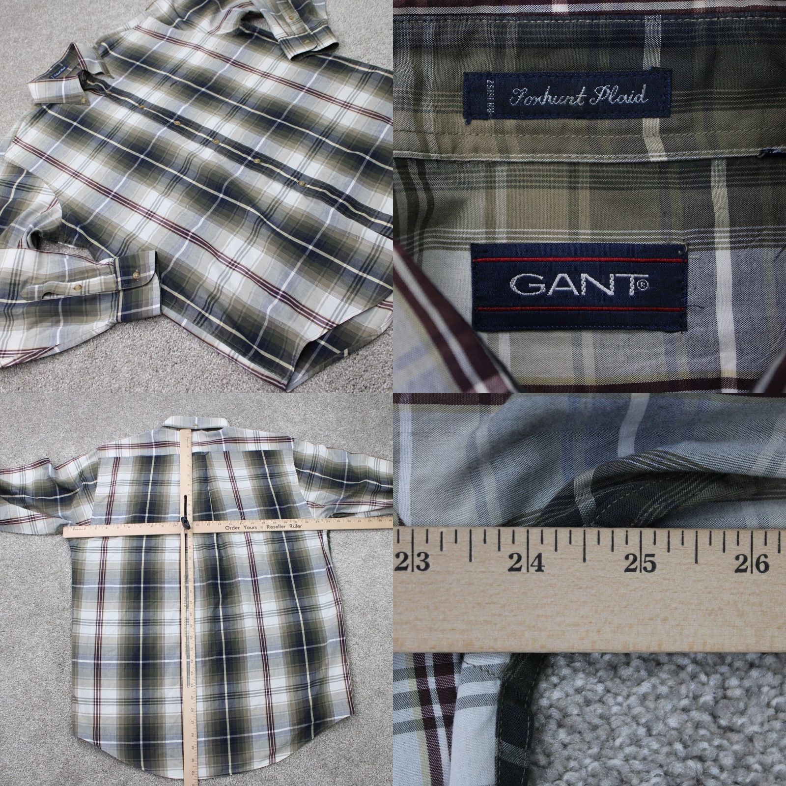 Gant GANT Shirt Mens XL Green Plaid Button-Down Long Sleeve Cotton/Poly Twill Foxhunt Vintage? No Size US XL / EU 56 / 4 - 8 Thumbnail