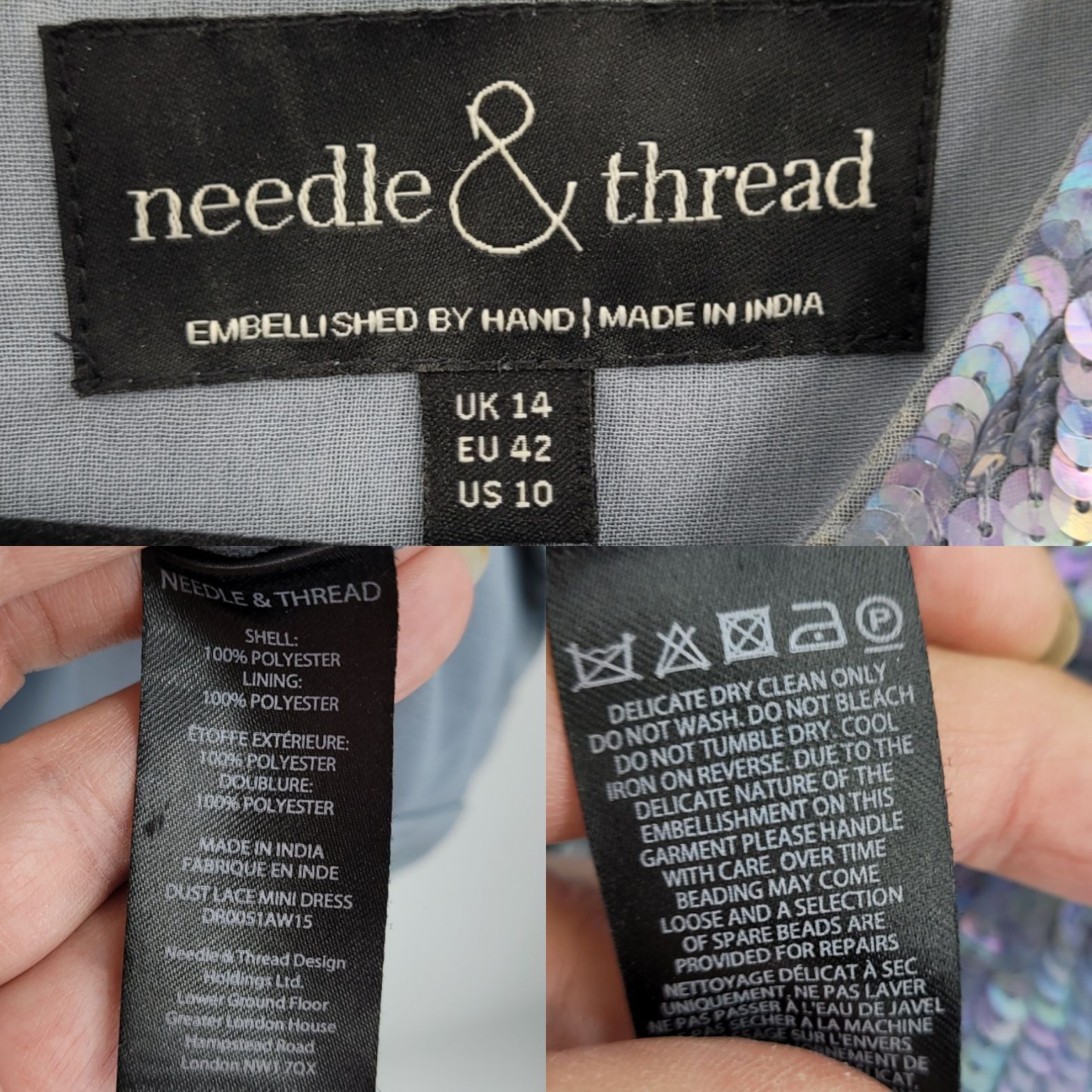 REVOLVE Revolve Needle & Thread Dress Sz 10 Dust Blue Lace Mini Sequ Size L / US 10 / IT 46 - 2 Thumbnail