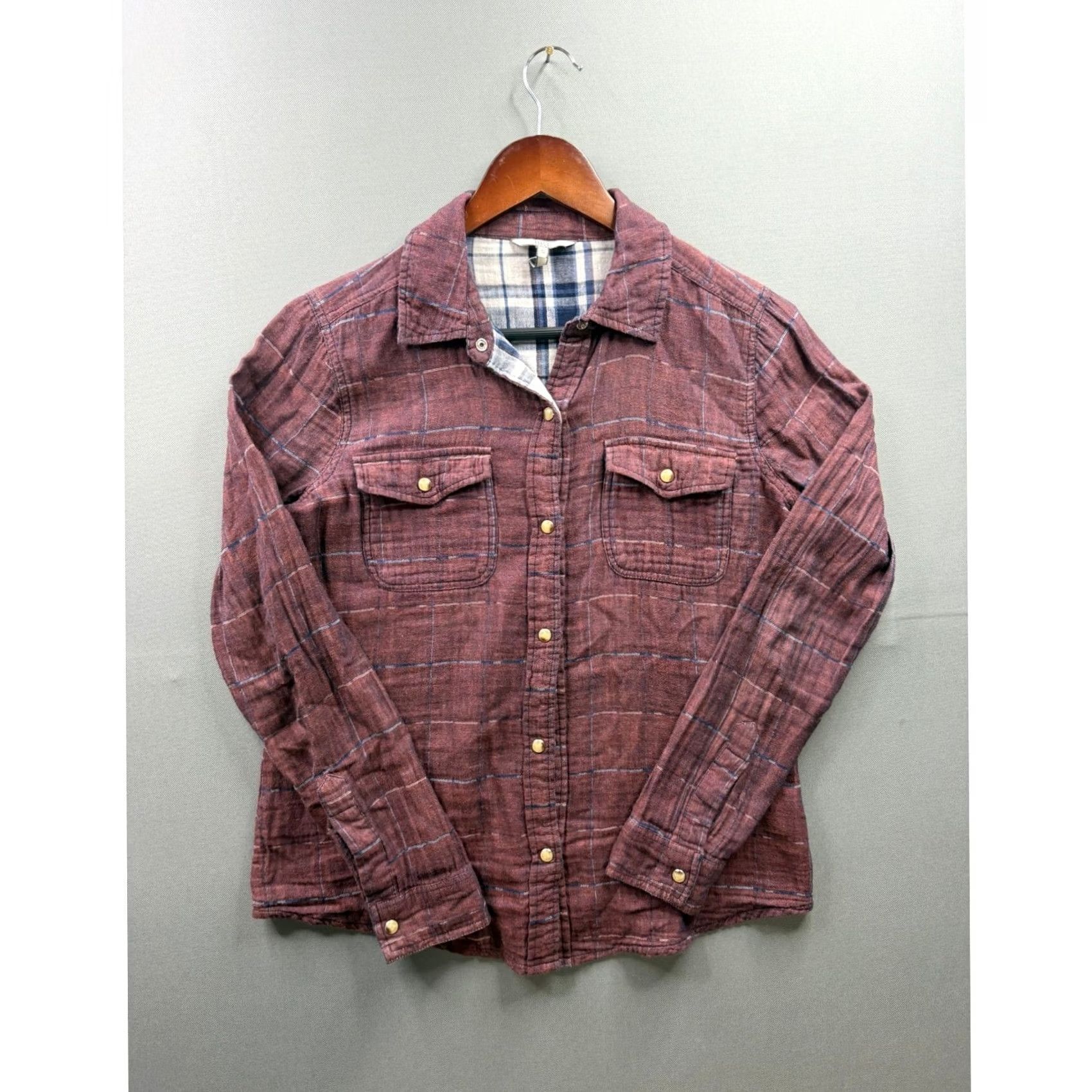 BKE VINTAGE BKE Button Down Shirt Womens Burgundy Plaid Double Layer Gauze Small Size S / US 4 / IT 40 - 2 Thumbnail