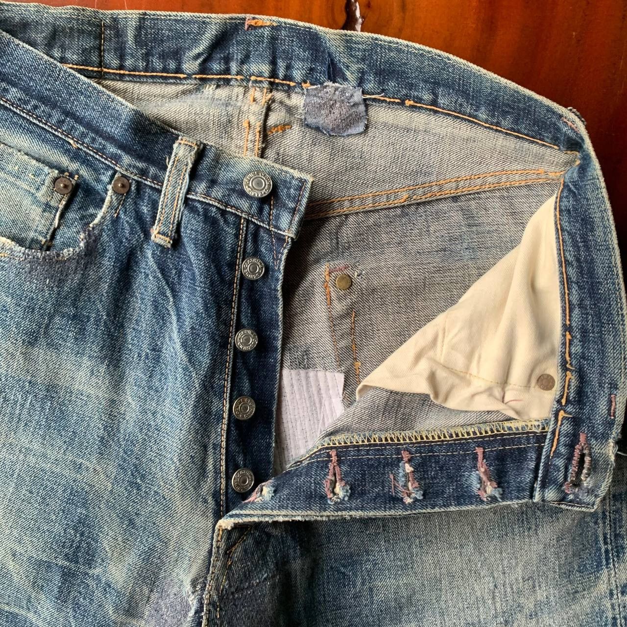 Denime Denime Japan Distressed Redline Selvedge Blue Denim Pants Size US 29 - 7 Thumbnail