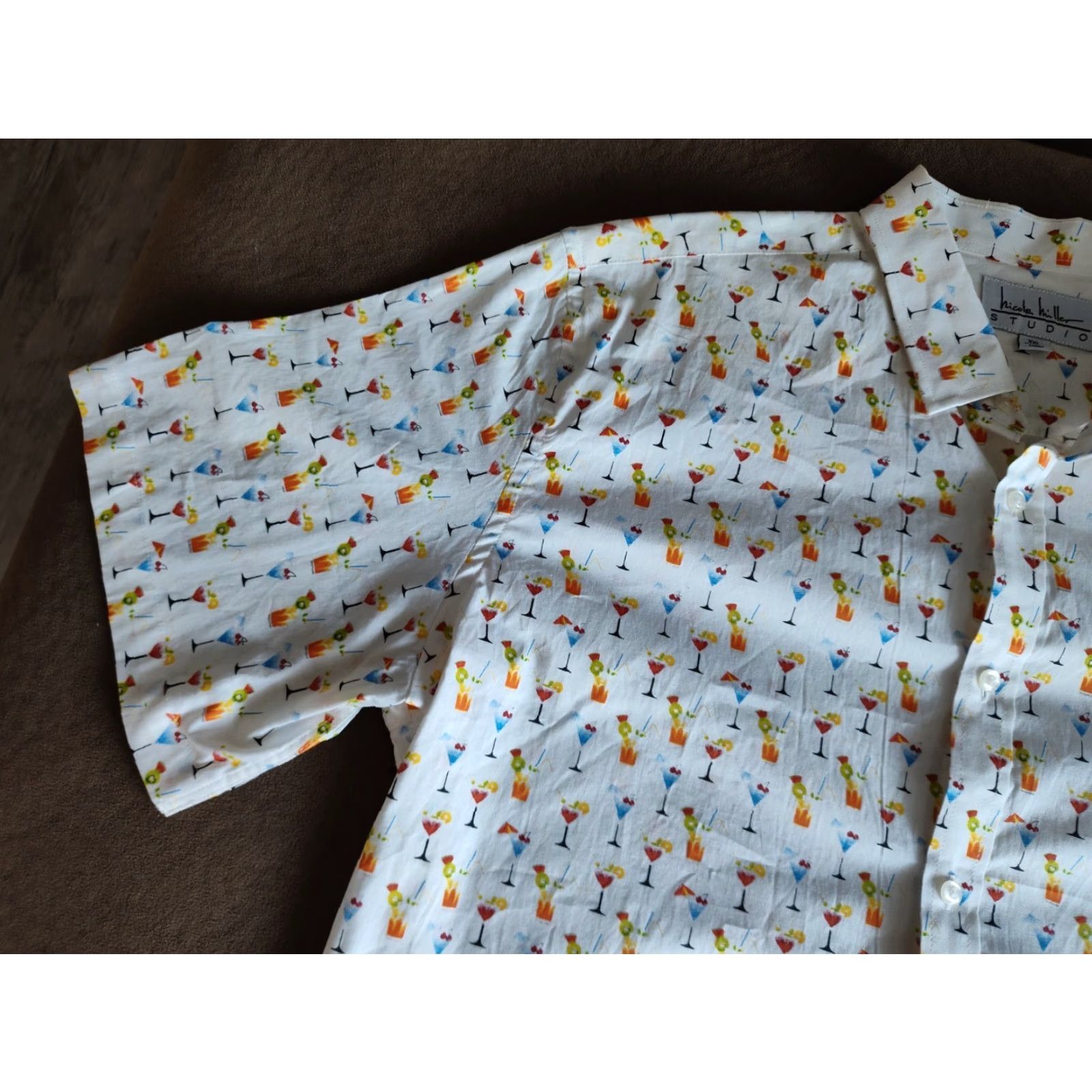 Nicole Miller NICOLE MILLER Studio Button-Up Shirt Mens Short Sleeve Cocktail Print 2XL White Mixed Drinks Size US XXL / EU 58 / 5 - 4 Thumbnail