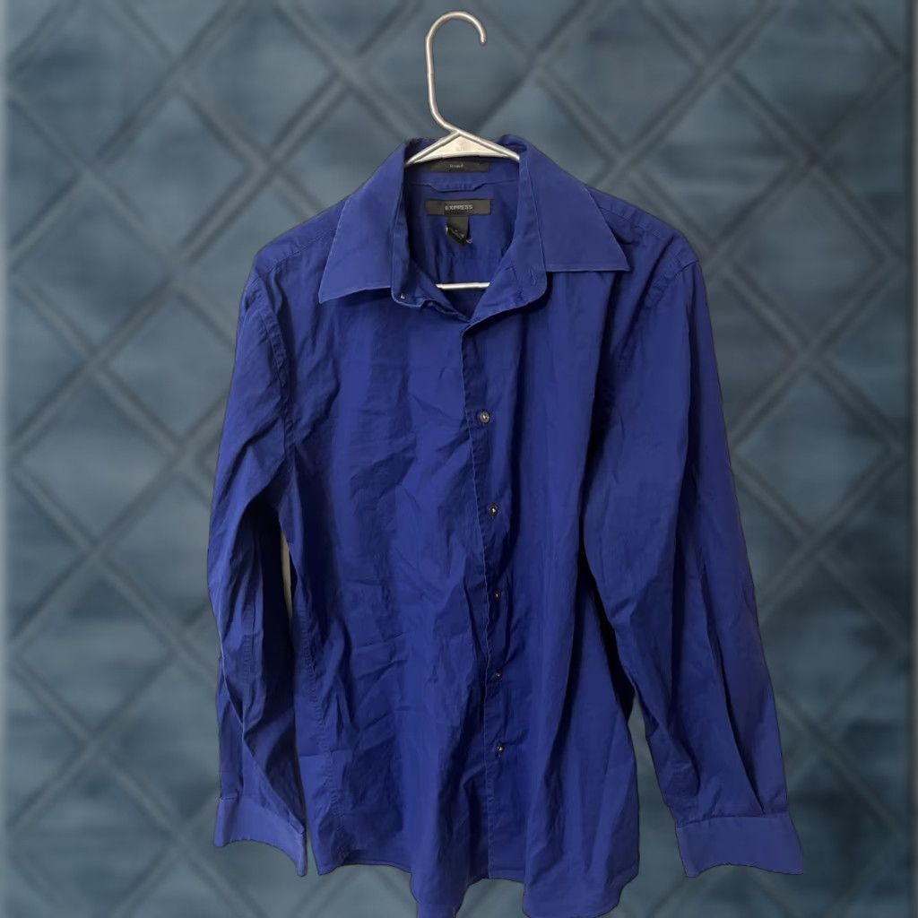 Express VINTAGE Express Stretch Button Shirt Men's Size M Blue Solid Slim Fit Long Sleeve Button-Up Mens Size US M / EU 48-50 / 2 - 1 Thumbnail