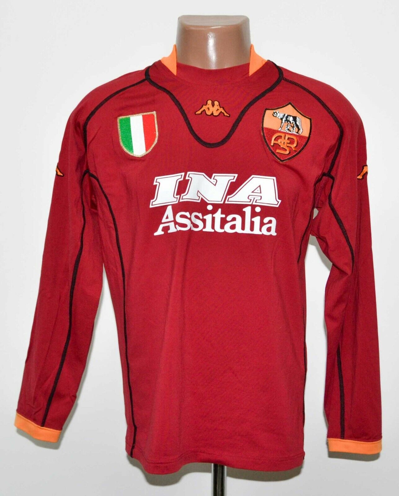 image of As Roma 2001/2002 Home Football Shirt Jersey Kappa Size XL in Red, Men's