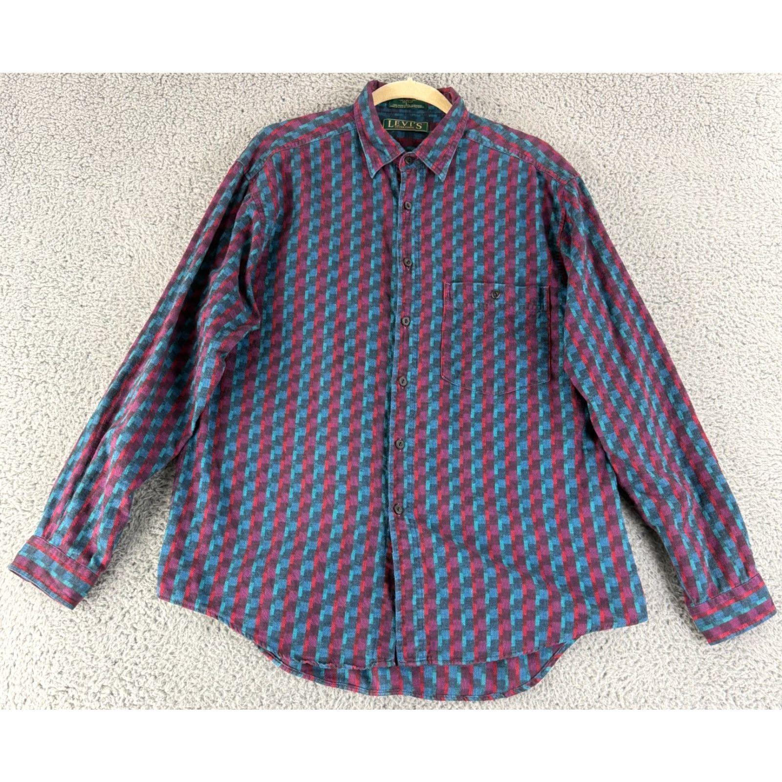 Levi's VINTAGE Levi's Button-Up Shirt Mens L Blue Geo Print Long Sleeve Cotton VTG USA Made Size US L / EU 52-54 / 3 - 2 Thumbnail