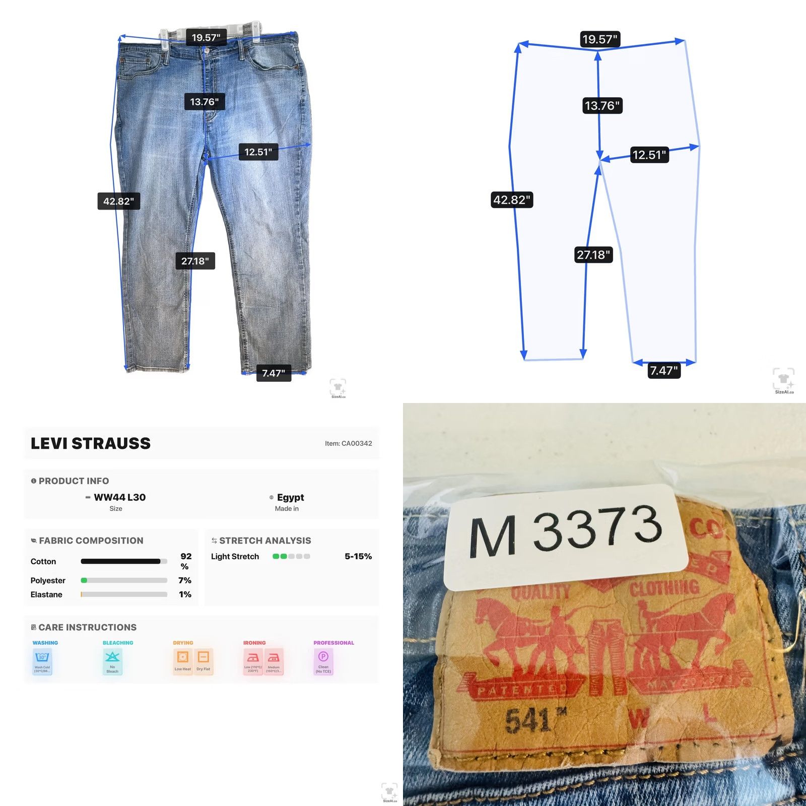 Levi's Levi's 541 Jeans Mens 44x30 Blue Light Wash Zip Fly Tapered Athletic Denim Logo 5-Pocket Size US 44 / EU 60 - 9 Thumbnail