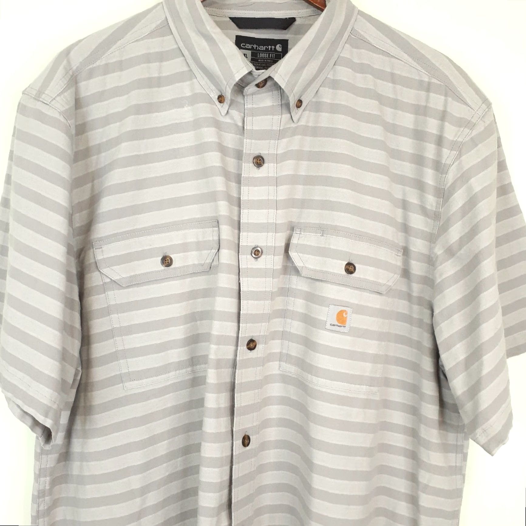 Carhartt VINTAGE Carhartt Loose Fit Short Sleeve Button Up Work Shirt Mens XL Gray Striped Size US XL / EU 56 / 4 - 2 Thumbnail