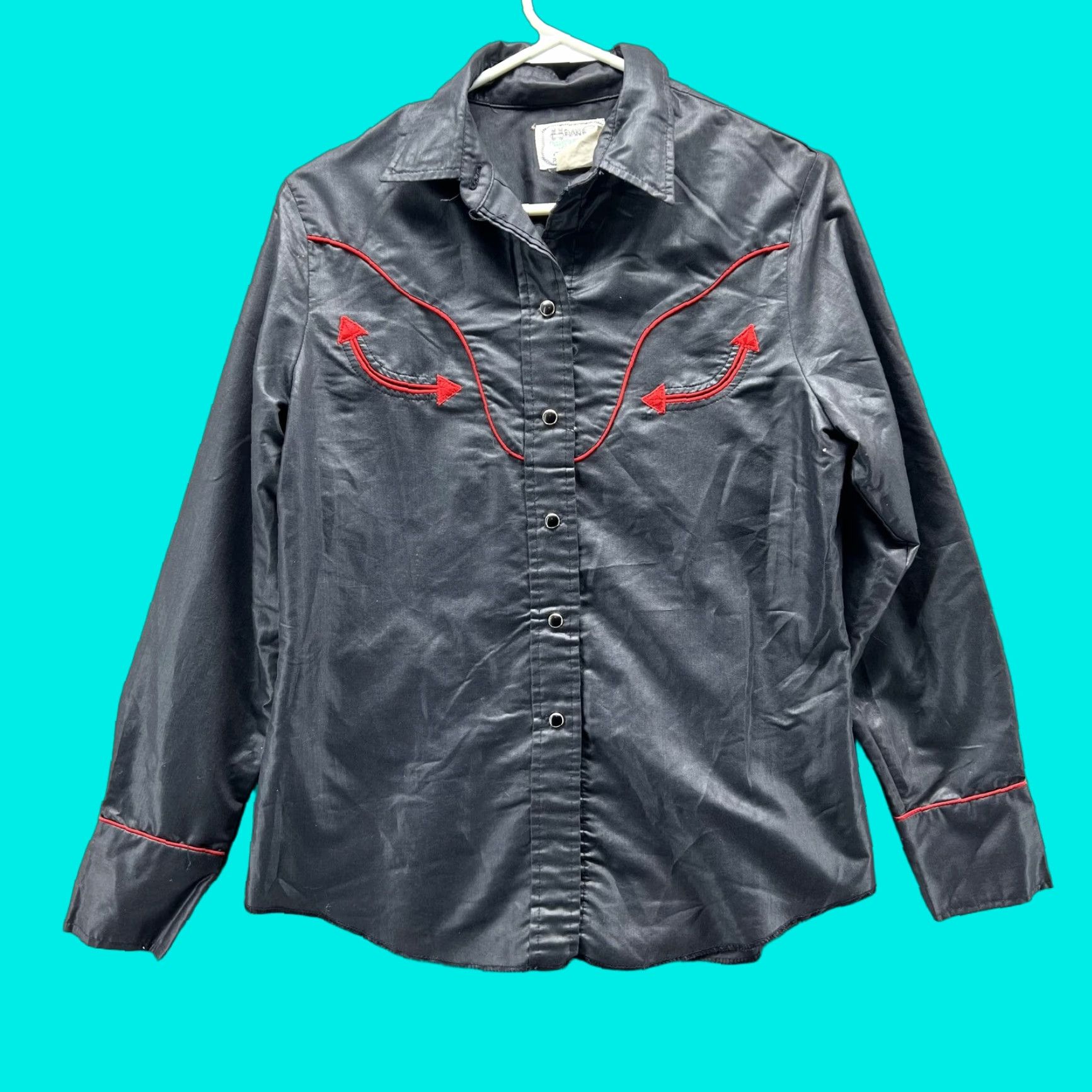 Vintage VINTAGE HBarC Shirt Women 38 Black Western Snap Front Embroidered Arrows 70s Mens Medium equivalent-Adjusted Size XS / US 0-2 / IT 36-38 - 1 Thumbnail