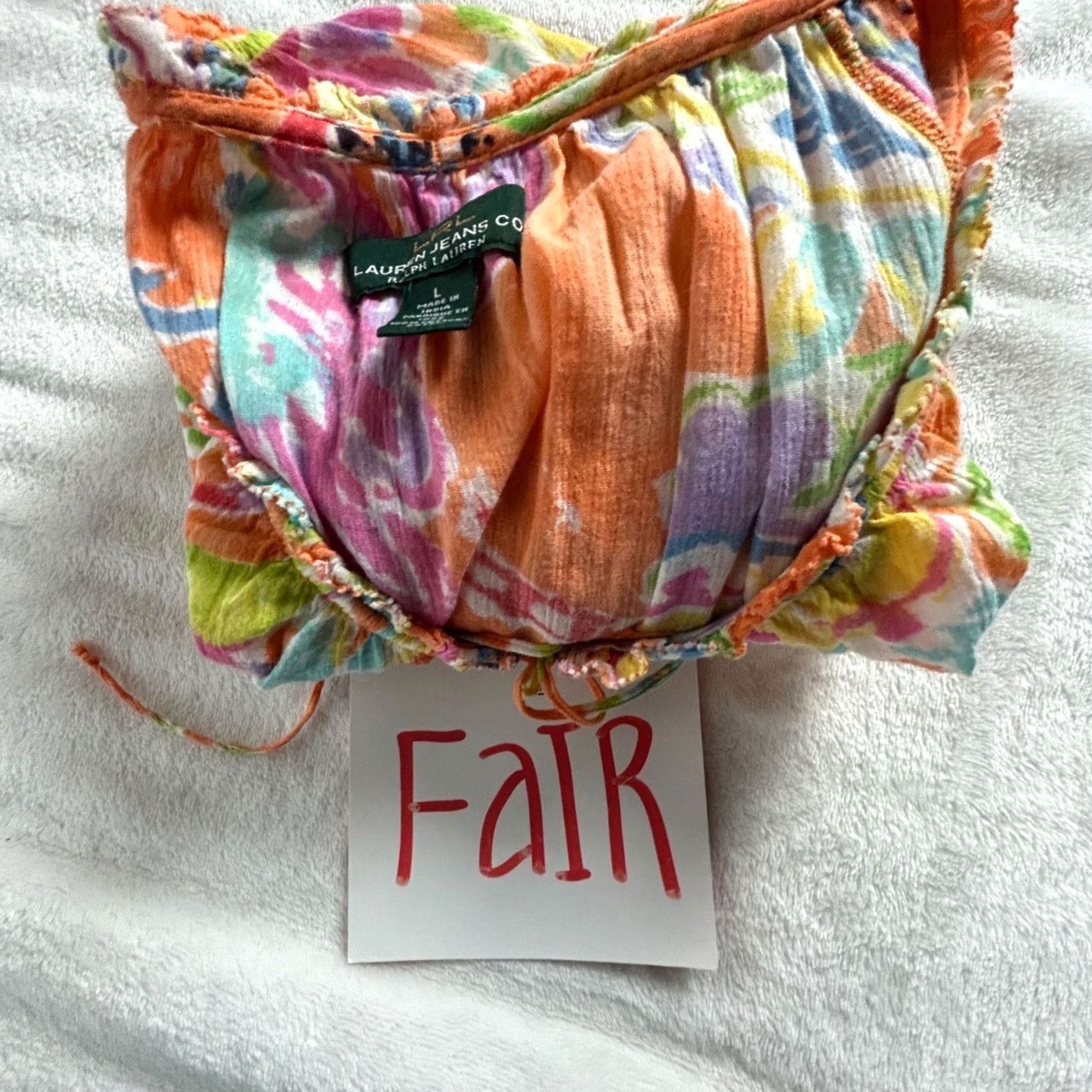 Ralph Lauren Lauren Ralph Lauren Womens Peasant Top Large Floral Orange Pink 100% Cotton Size L / US 10 / IT 46 - 8 Thumbnail