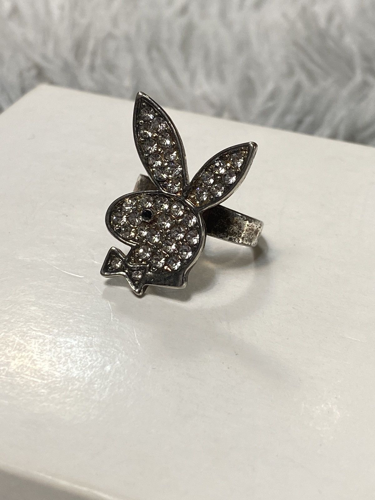 Jewelry x Vintage Playboy-Inspired Rhinestone Ring Adjustable Japan in Silver, Men's
