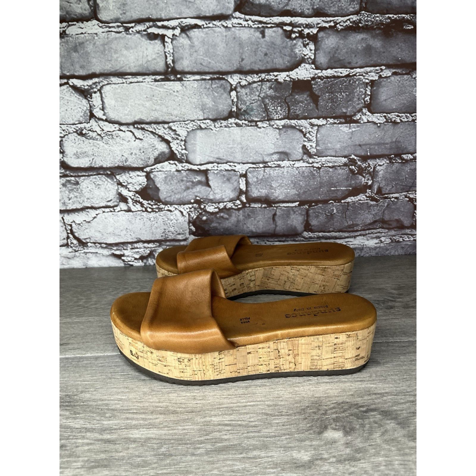 Sundae School Sundance Brown Leather Tan Wedge Cork Platform Sandals Slide Size US 6 / IT 36 - 19 Thumbnail