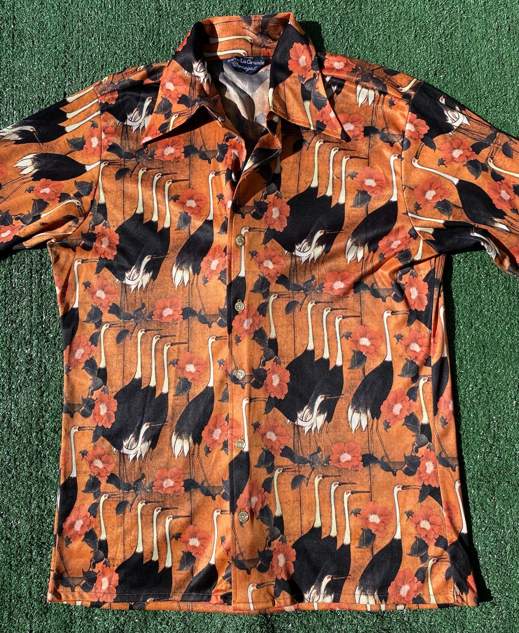 Vintage 70s Pierre La Grande Donegal Cranes Button Up Shirt Large Size US L / EU 52-54 / 3 - 3 Thumbnail