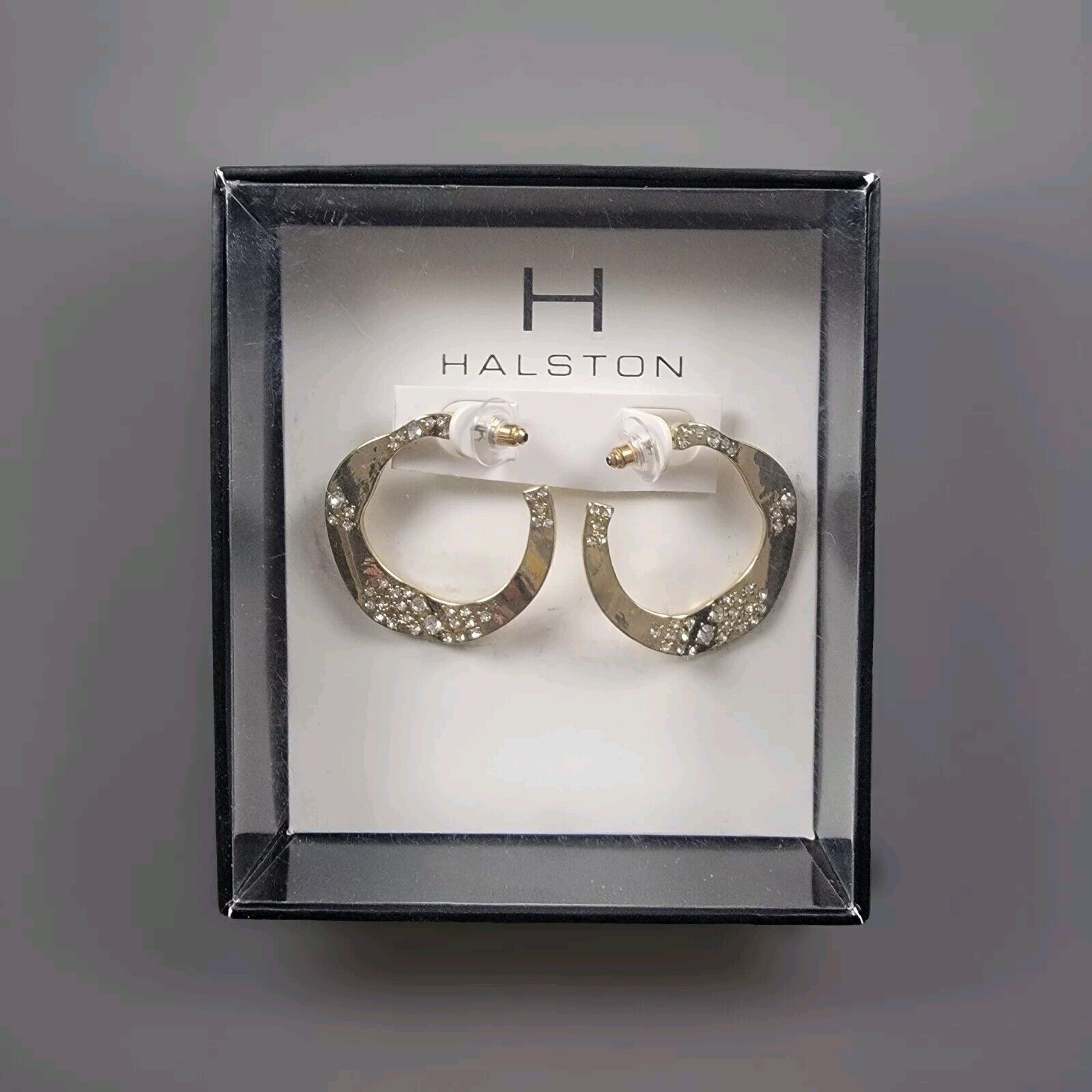 Halston H Halston Golden Hoop Earrings With White Crystals Size ONE SIZE - 1 Thumbnail