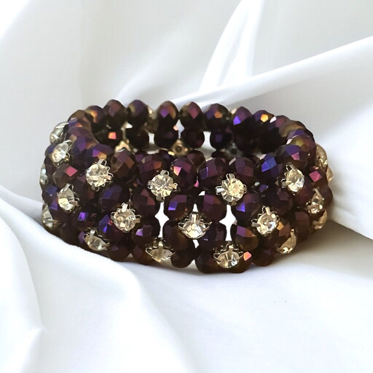 Other Deep purple faceted bead & clear rhinestone stretch bracelet Size ONE SIZE - 1 Thumbnail