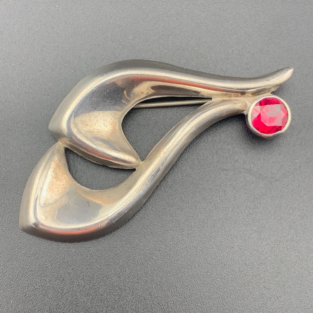 Other TJ-14 Taxco Mexico Sterling Silver Red Ruby Modernist Brooch Size ONE SIZE - 7 Thumbnail