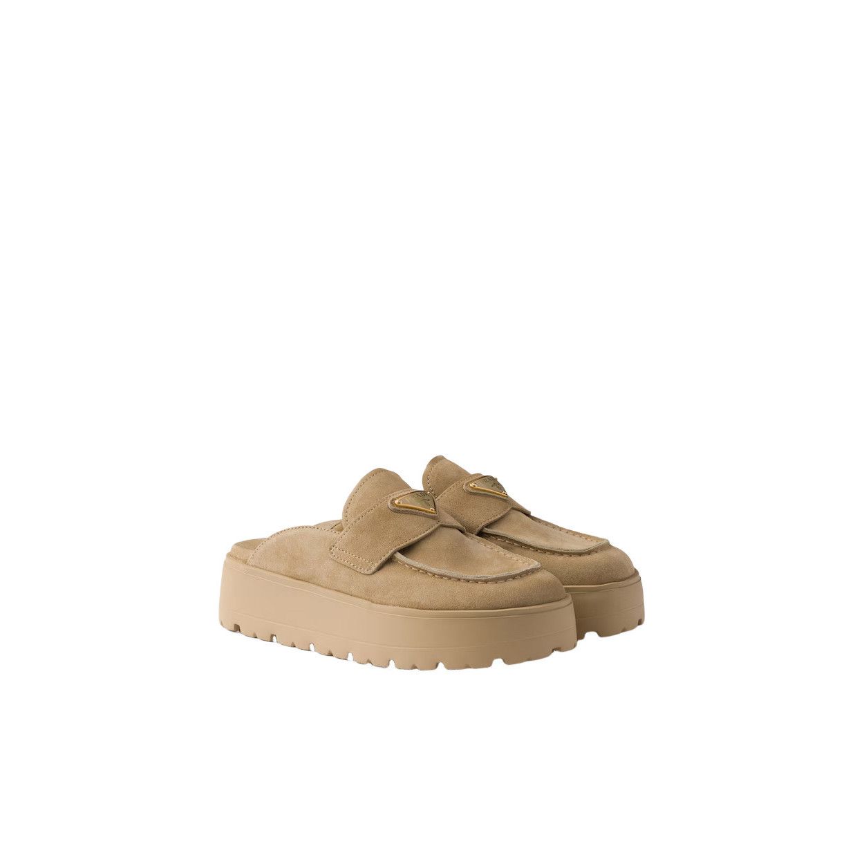 Prada PRADA $1250 Ecru Suede Platform Mules New & Authentic (Women Size US 9 / IT 39 - 1 Thumbnail