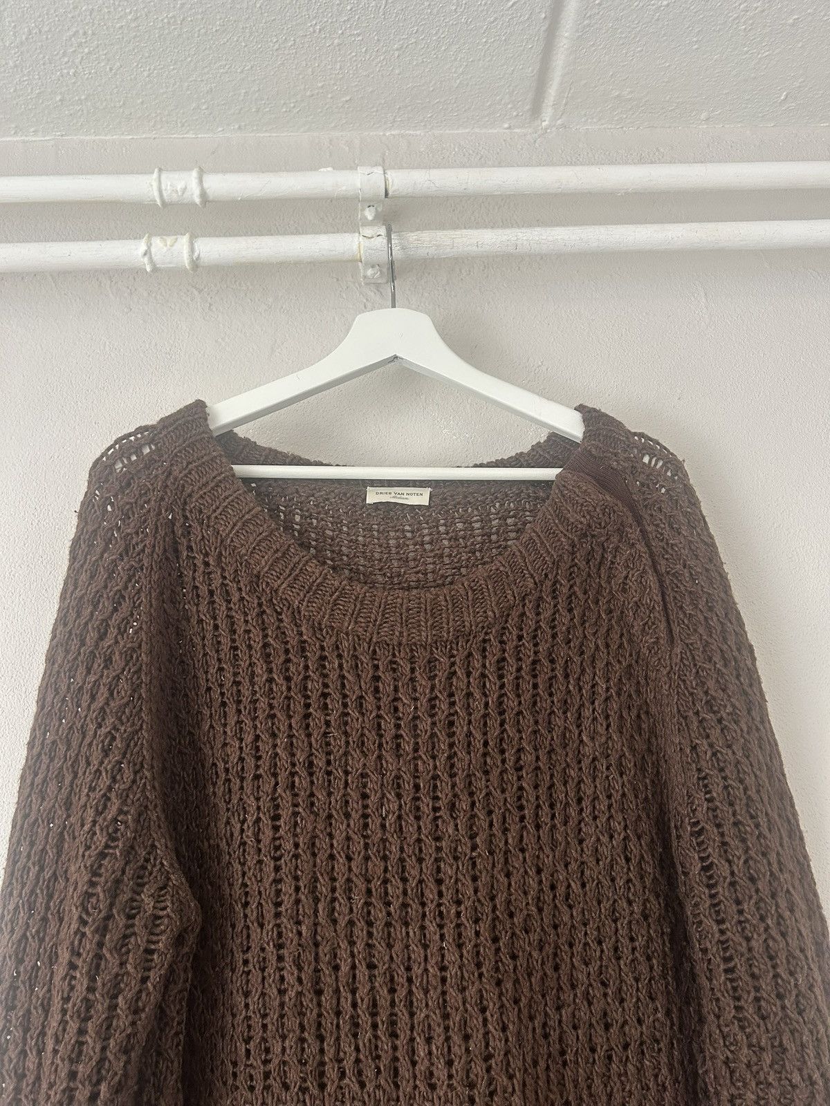 Dries Van Noten Brown Open-Knit Wool Sweater Size US M / EU 48-50 / 2 - 6 Thumbnail
