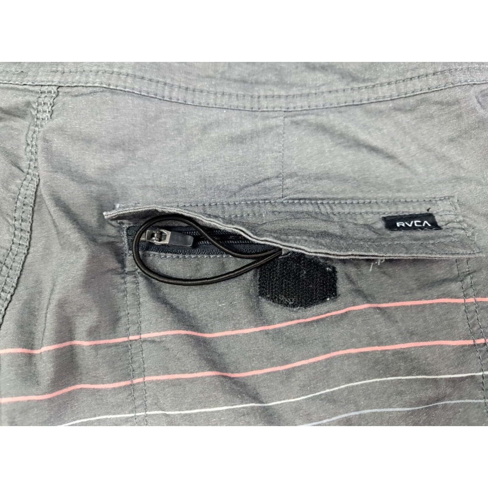 RVCA RVCA Men Striped Board Shorts Front Zipper 29 Grey Pink Blue Multicolor Beach Quick Dry Pockets Drawstring Back Pocket Surfing Adult Mens Size US 29 - 7 Thumbnail