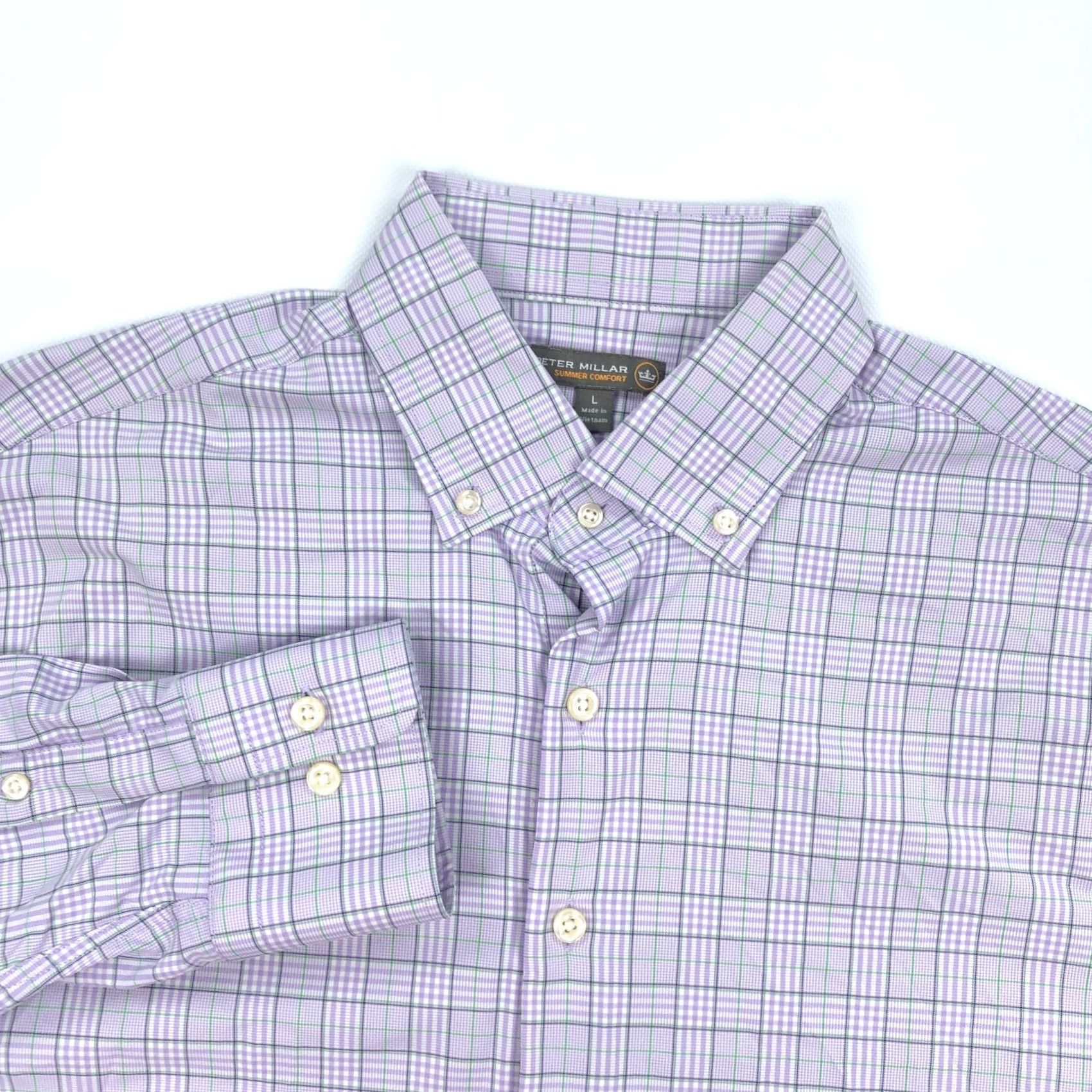 Peter Millar VINTAGE Peter Millar Men's L Lavender Plaid Summer Comfort Button-Down Shirt Nylon Blend Size US L / EU 52-54 / 3 - 2 Thumbnail