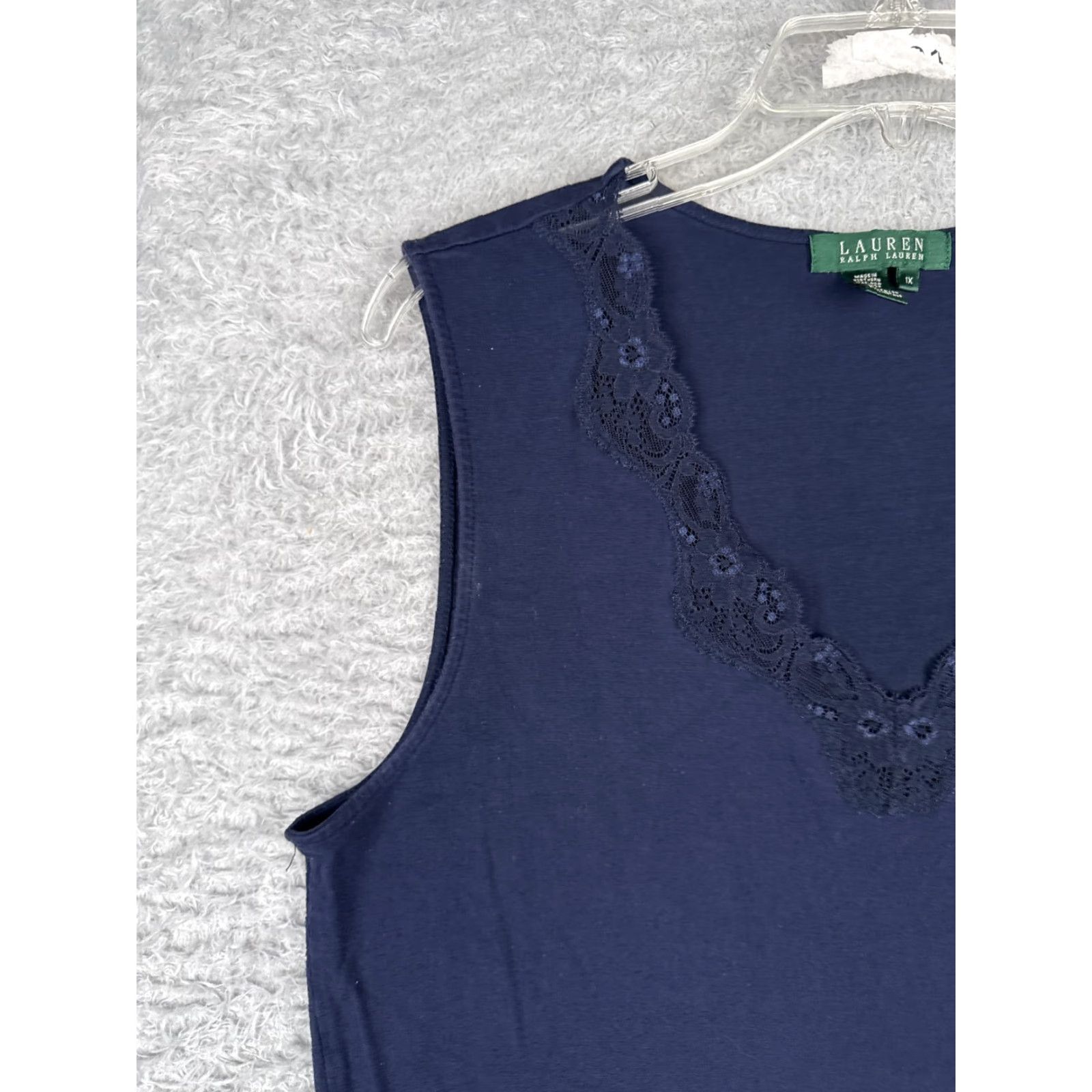 Ralph Lauren Lauren Ralph Lauren Tank Shirt Womens 1X Blue Floral Lace V-Neck Rayon Blend Size XL / US 12-14 / IT 48-50 - 3 Thumbnail