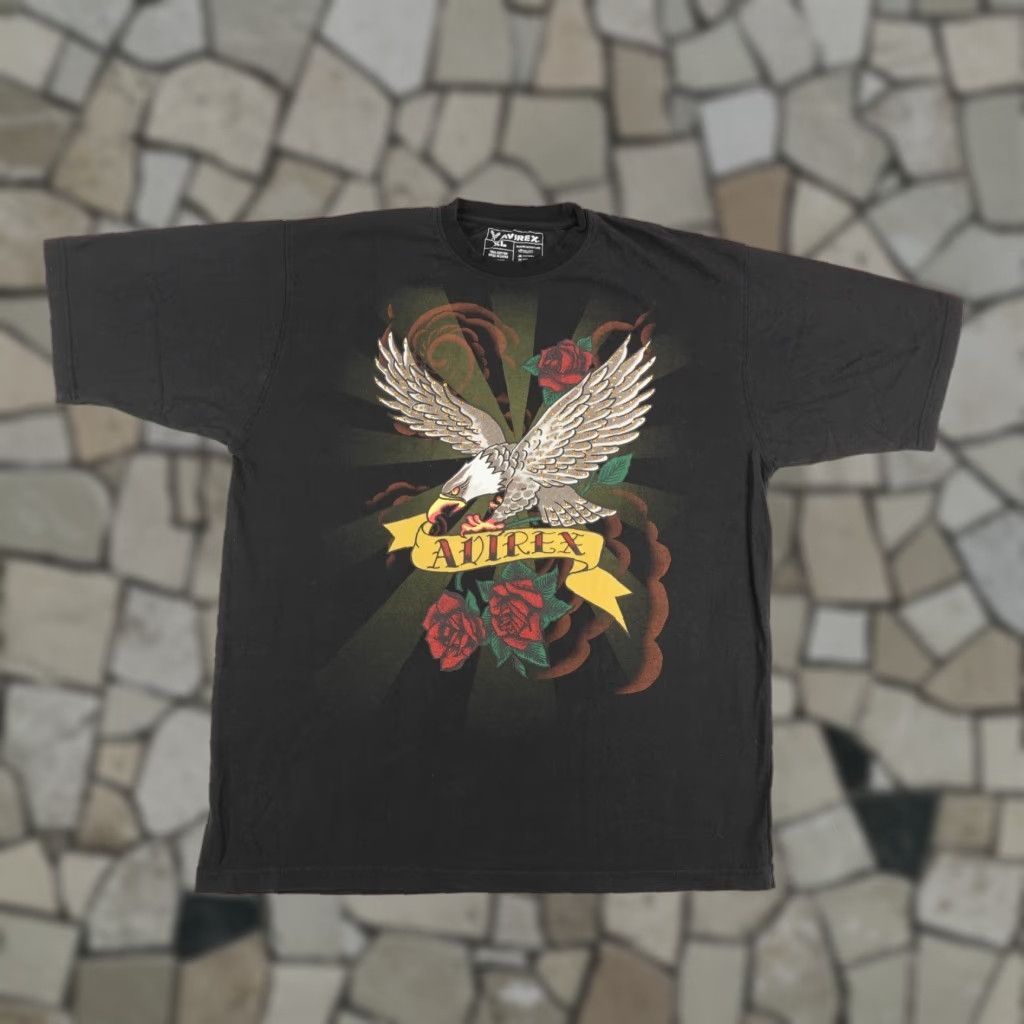 Avirex VINTAGE Avirex Shirt Team Eagle Rose Tattoo Graphic Tee Mens XL Black Short Sleeve 100% Cotton Size US XL / EU 56 / 4 - 1 Thumbnail