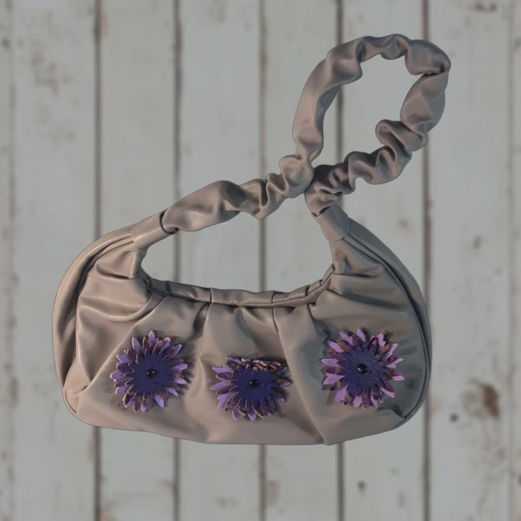 Vintage VINTAGE Olivia & Kate Shoulder Bag Women's Small Faux Leather Purse with Purple Flower Appliqués, Beige, Floral, Casual & Party Size ONE SIZE - 1 Thumbnail