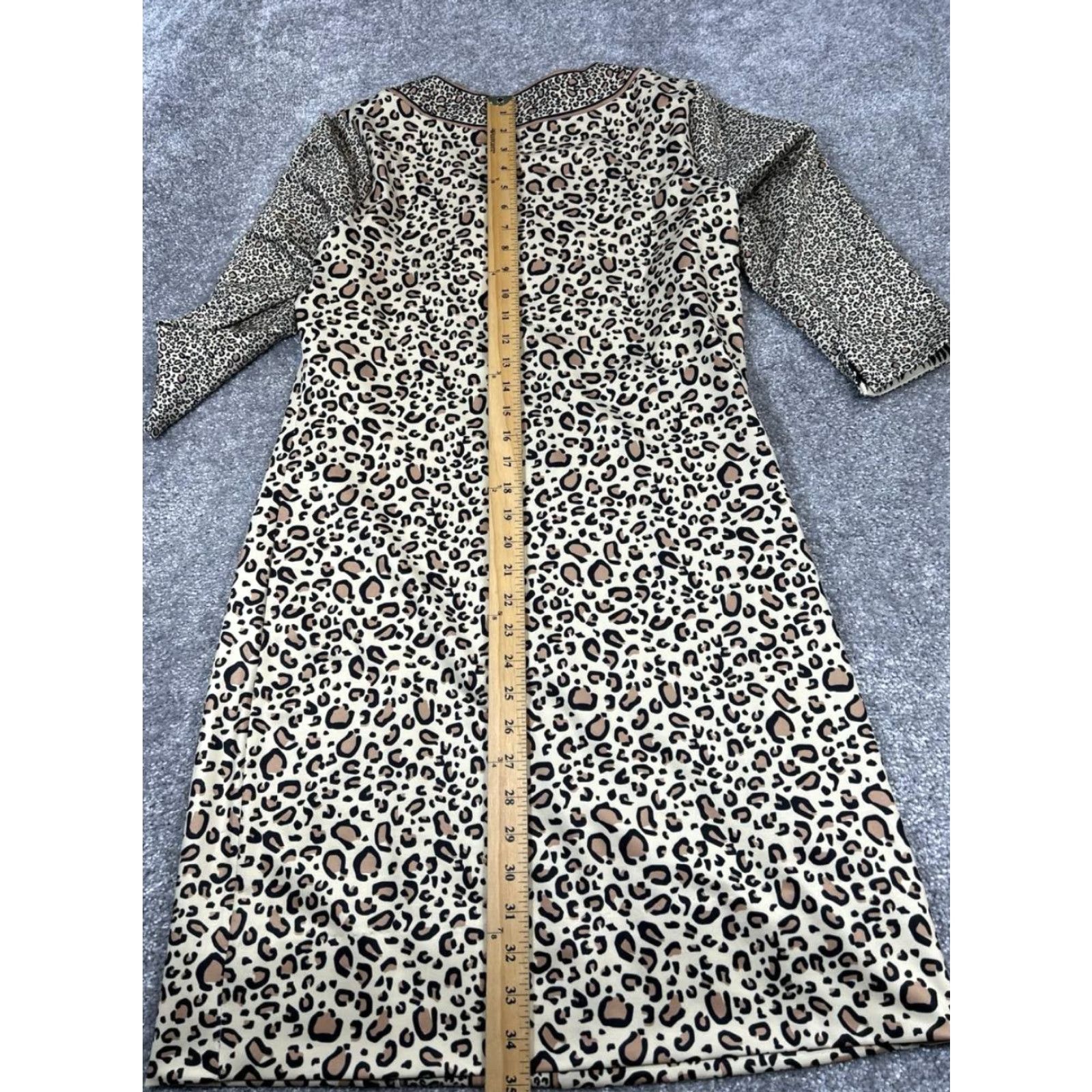 Vintage Gretchen Scott Dress Womens Medium Brown Beige Animal Print 3/4 Sleeve V-Neck A-Line Shift Casual Short Sleeve Shirt Dress Size M / US 6-8 / IT 42-44 - 7 Thumbnail