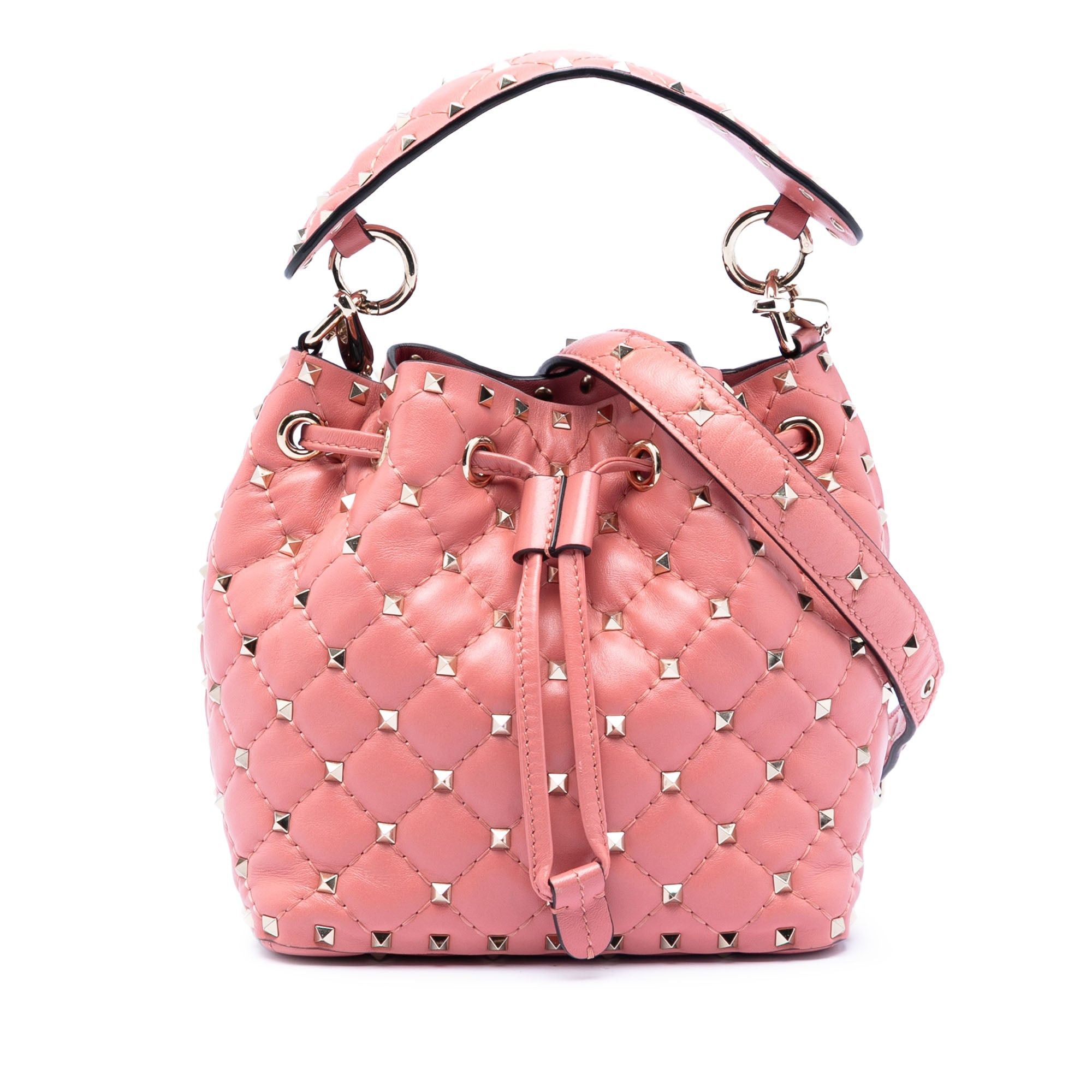 Valentino Small Leather Rockstud Spike Bucket Bag in Pink, Women's