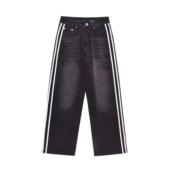 VIBE Men's hip-hop side stripe stitching straight wide-leg jeans Size US 32 / EU 48 - 1 Thumbnail
