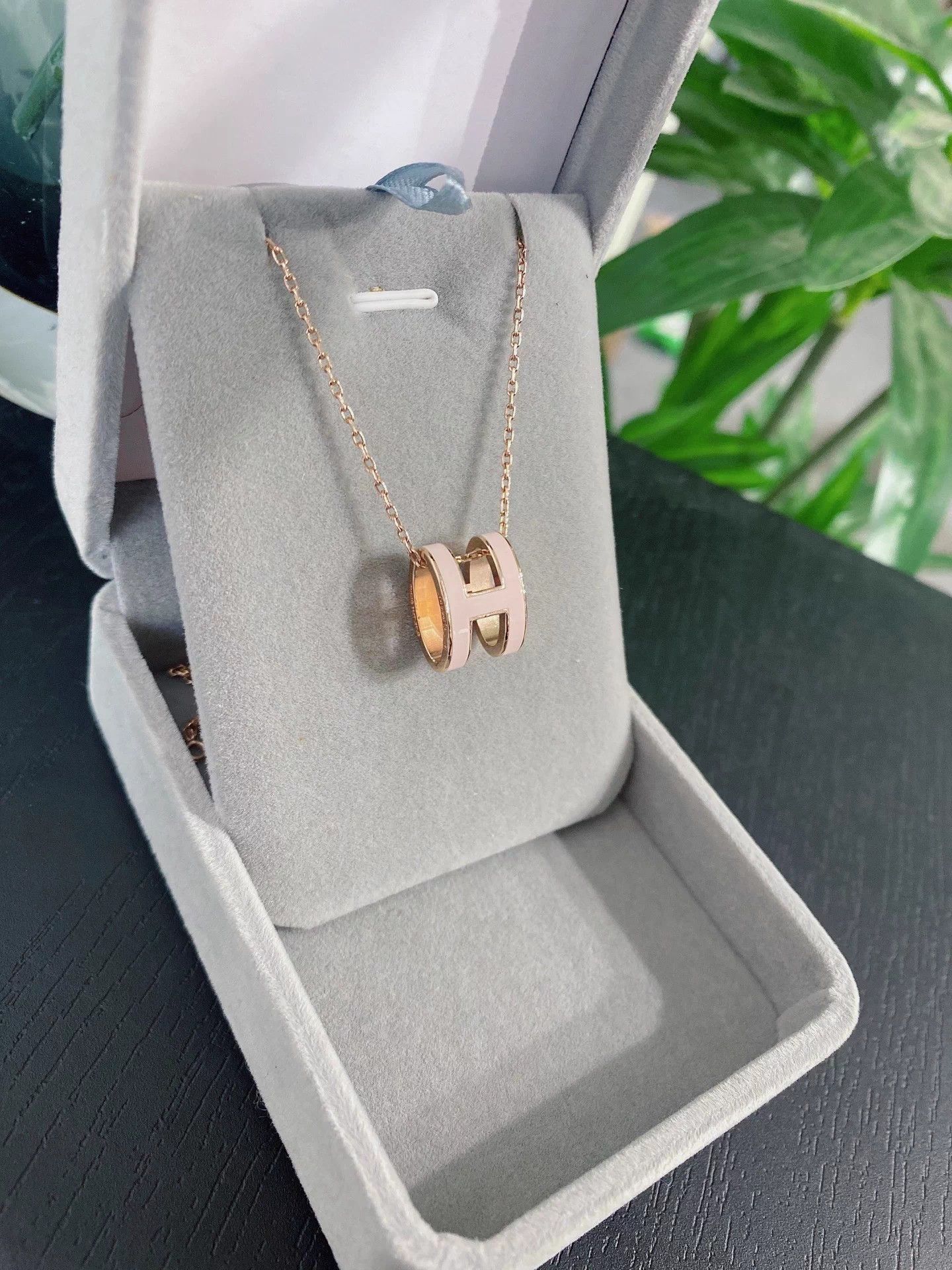 Hermes HERMES POP H Pink Rose Gold H Logo Necklace Size ONE SIZE - 2 Thumbnail