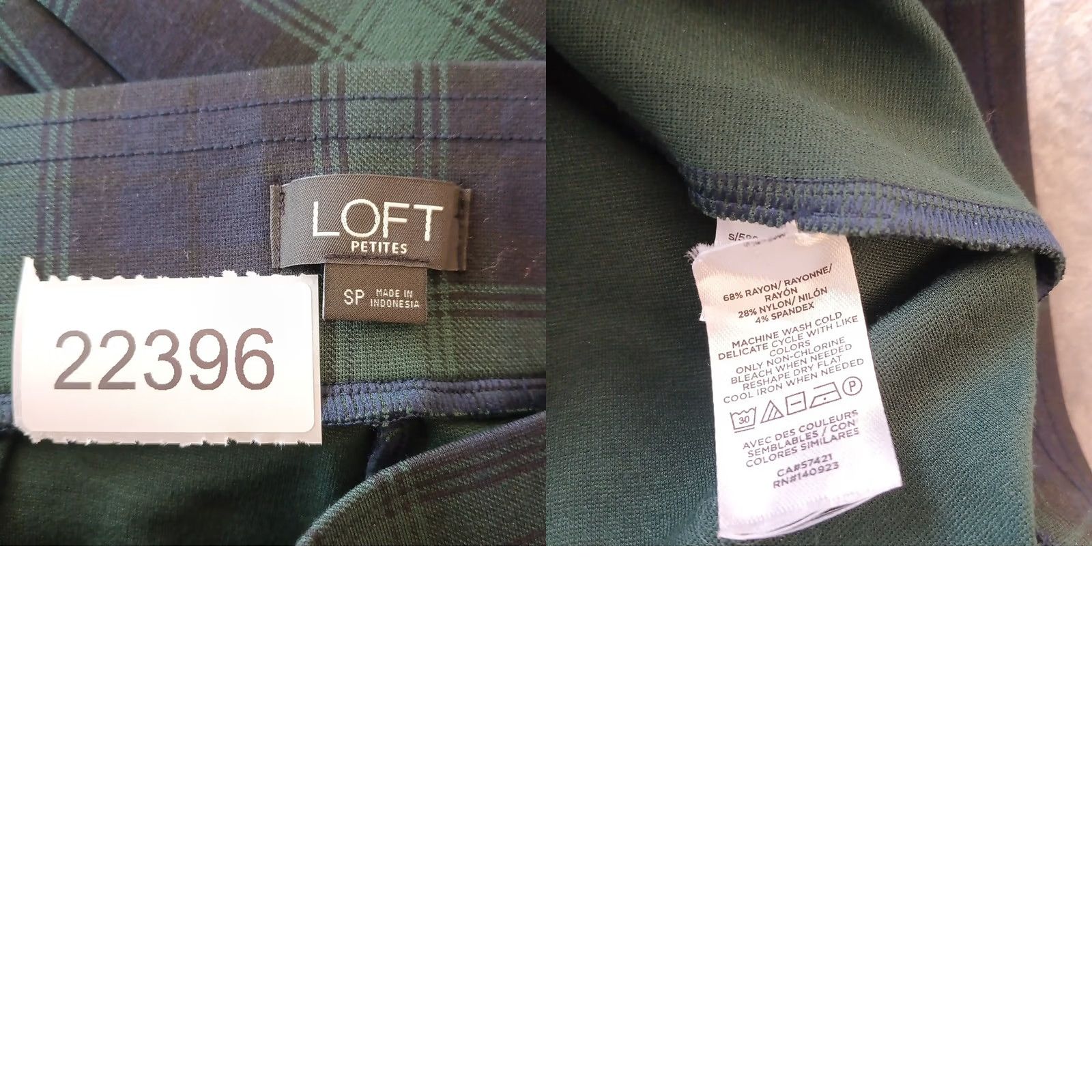 Loft Loft Petites Legging Crop Pants Womens PS Green Blue Plaid Pull On Skinny Size 28" / US 6 / IT 42 - 8 Thumbnail