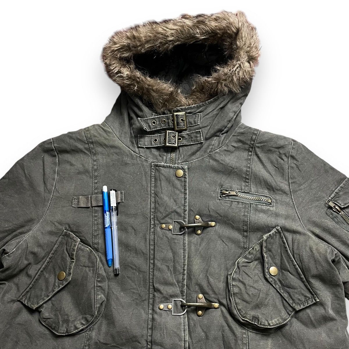 14th Addiction × Japanese Brand × Le Grande Bleu (L.G.B.) 🇯🇵 CRAZY ANGEL MULTIPOCKET BONDAGE FUR HOODIE JACKET Size US XL / EU 56 / 4 - 10 Thumbnail