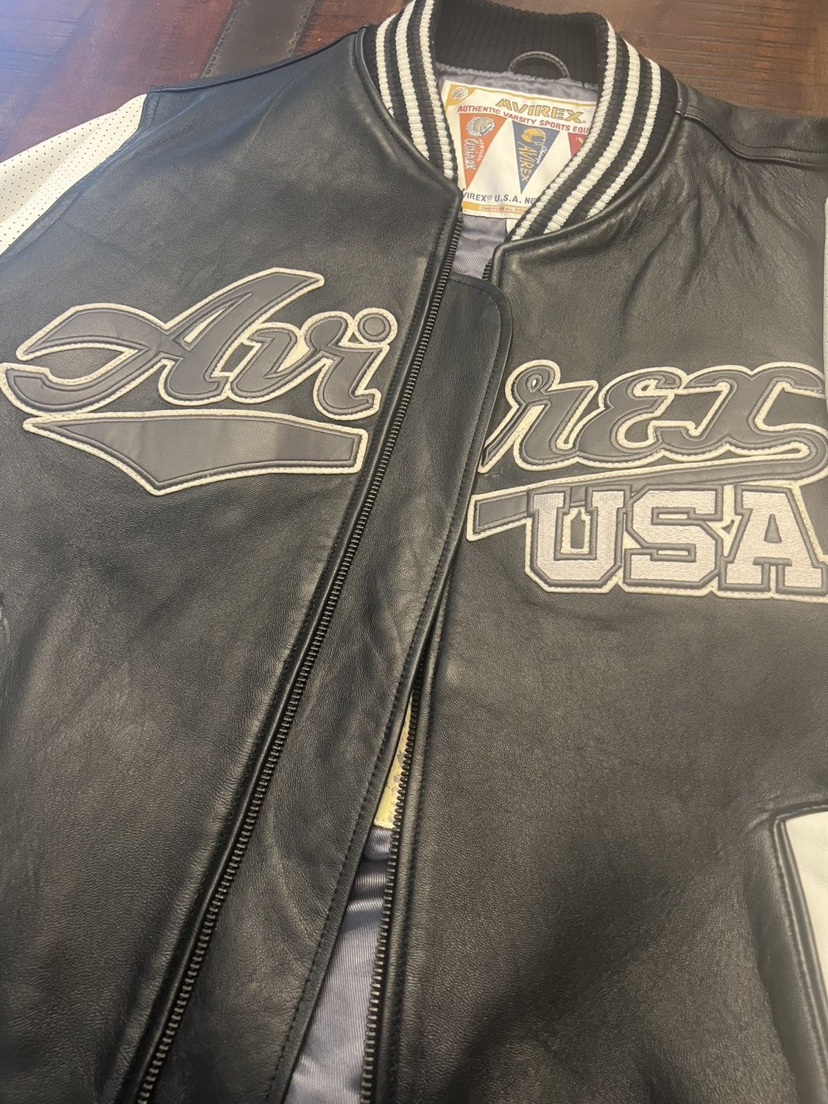Avirex Avirex Black & White Leather Varsity Jacket Size US L / EU 52-54 / 3 - 2 Thumbnail
