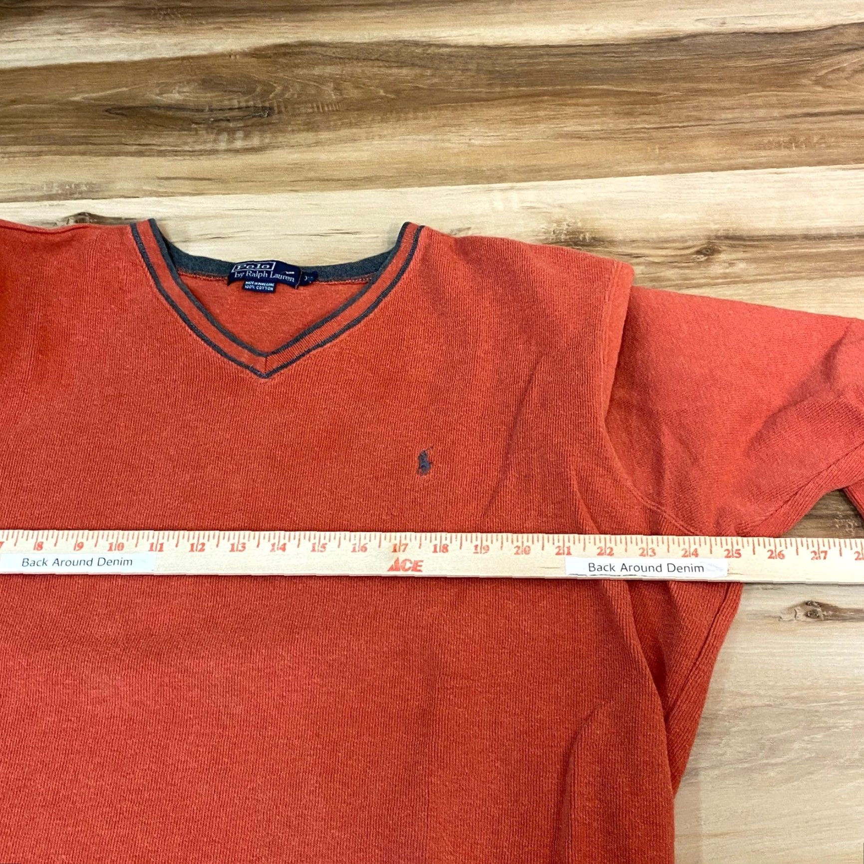 Polo Ralph Lauren VINTAGE Polo Ralph Lauren Sweater Mens XL V-Neck Pullover Orange Cotton Knit, Red? Size US XL / EU 56 / 4 - 5 Thumbnail