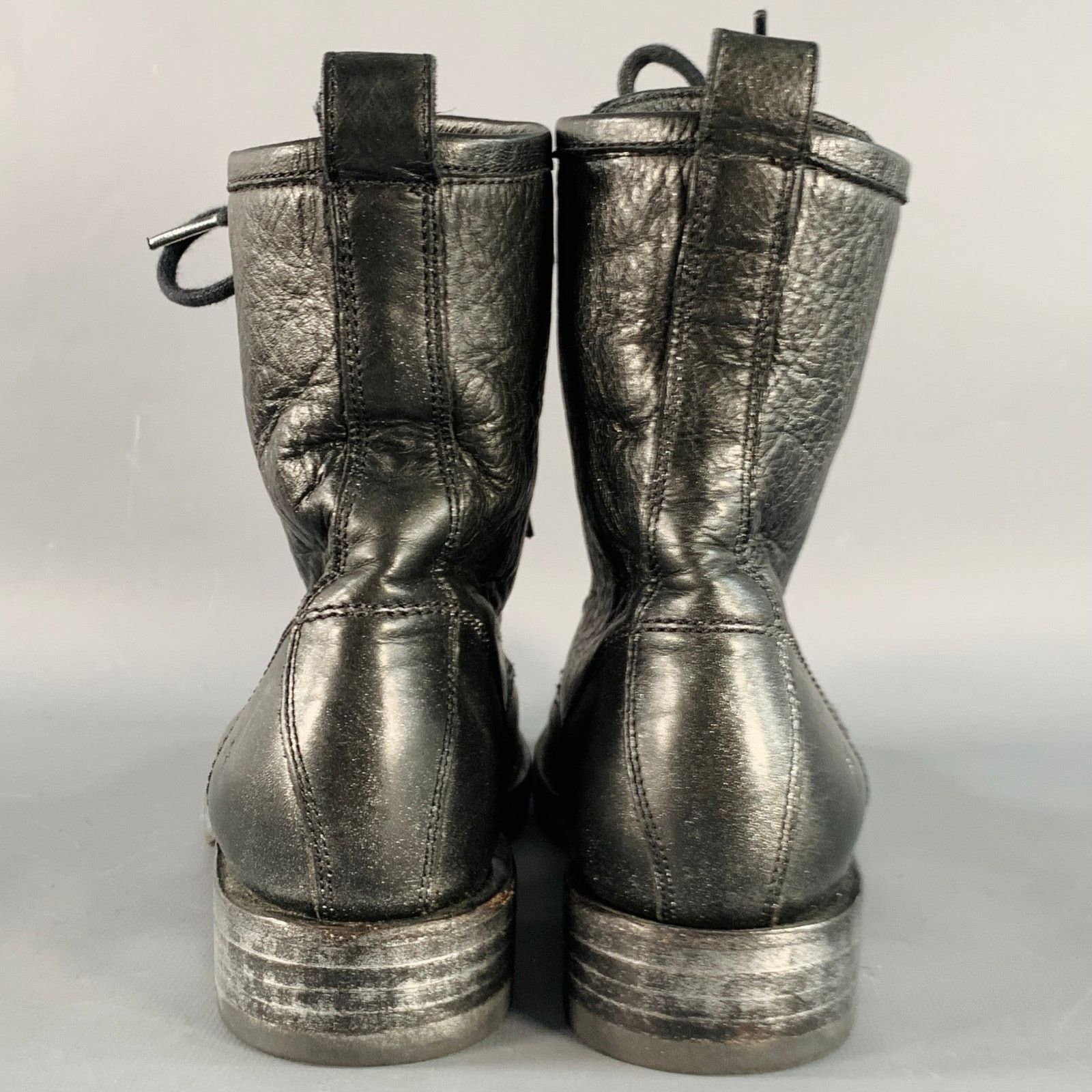 Frye FRYE Size 7 Black Silver Leather Metallic Lace-Up Boots Size US 7 / IT 37 - 3 Thumbnail