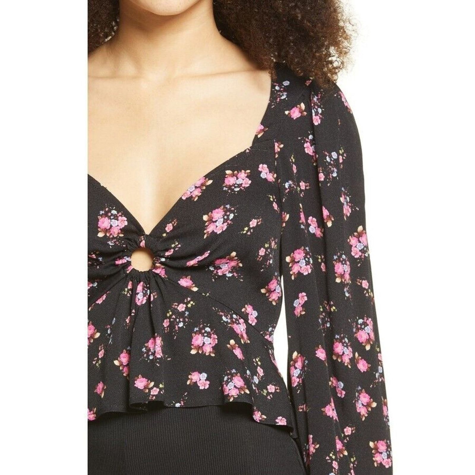 The Unbranded Brand AFRM Women Black Floral Boho Crop Peplum Top Plus Size 1X Size XL / US 12-14 / IT 48-50 - 4 Thumbnail