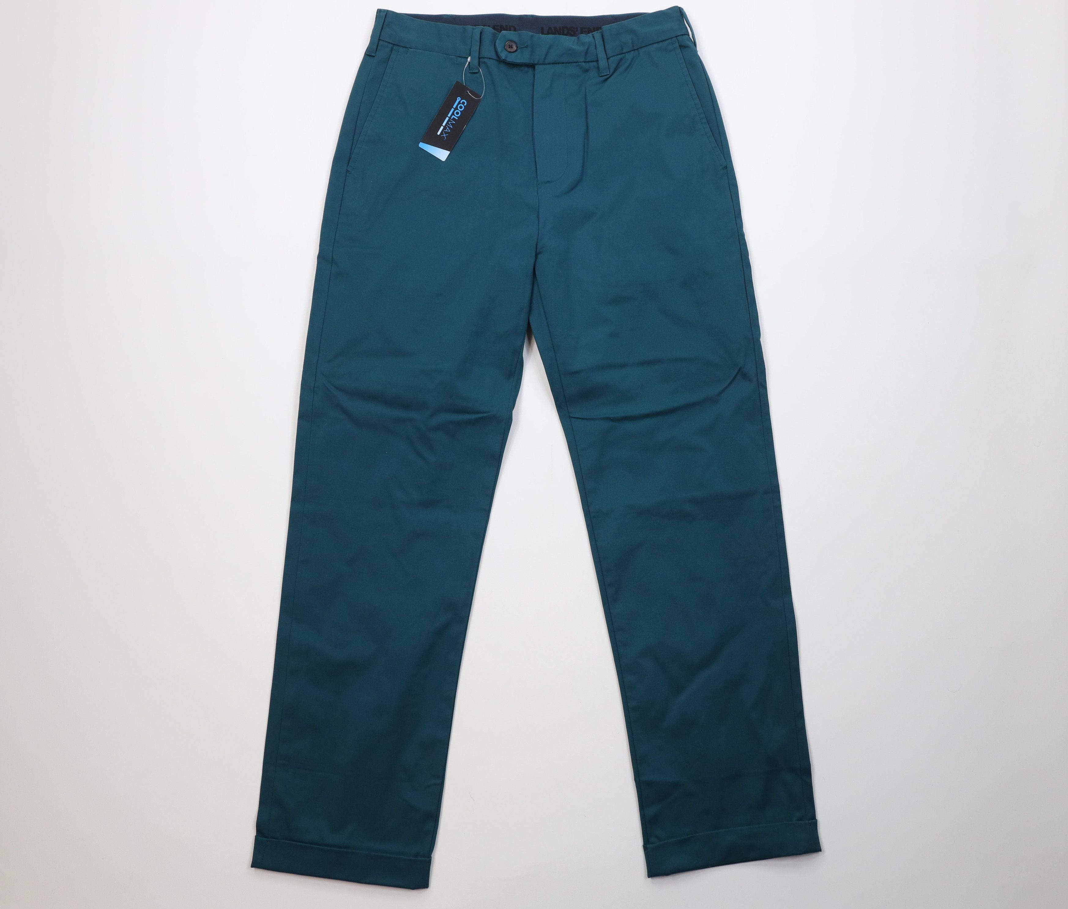 New Lands End Cuffed Stretch Straight Leg Chino Pants Teal