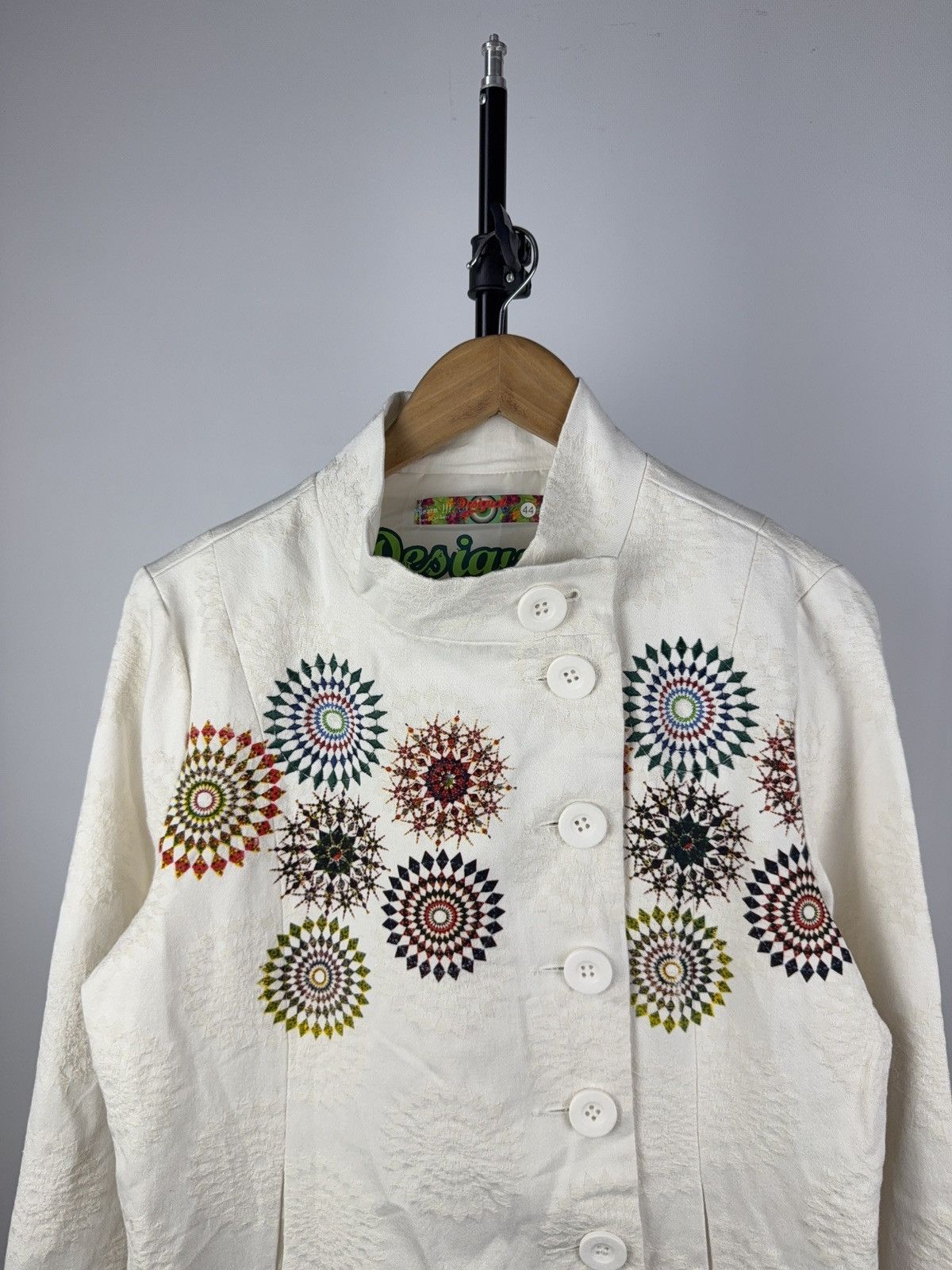 Designer × Desigual Desigual White Mandala Embroidered Boho Coat Size 44 (L) Size L / US 10 / IT 46 - 2 Thumbnail
