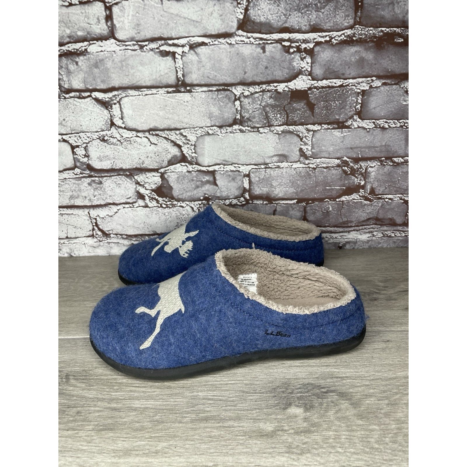 L.L. Bean LL Bean Daybreak Scuffs Blue Moose Motif Wool Clog Slippers Size US 10 / IT 40 - 12 Thumbnail