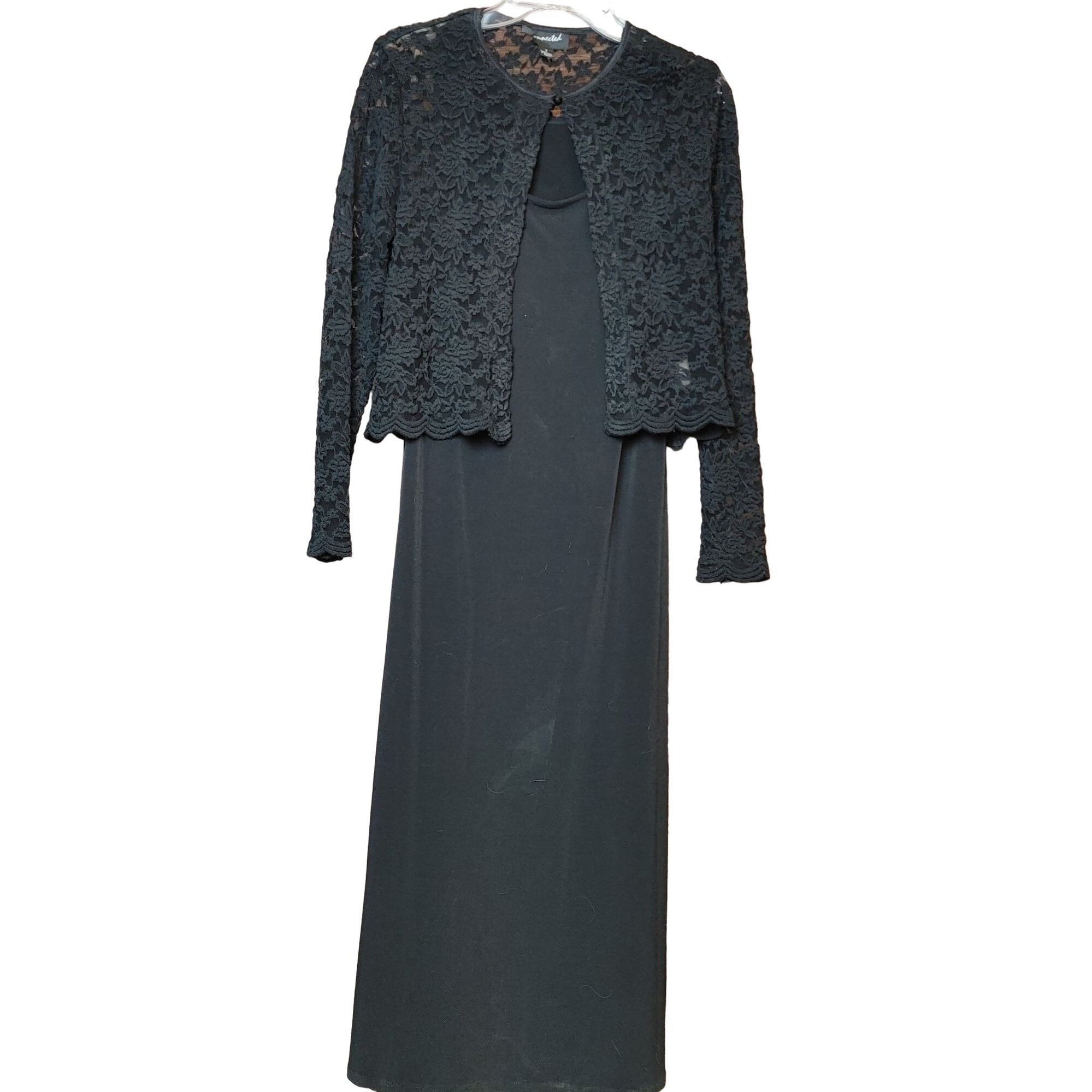 Vintage Connected 2-Piece Black Dress with Lace Shaw Size S Size S / US 4 / IT 40 - 1 Thumbnail