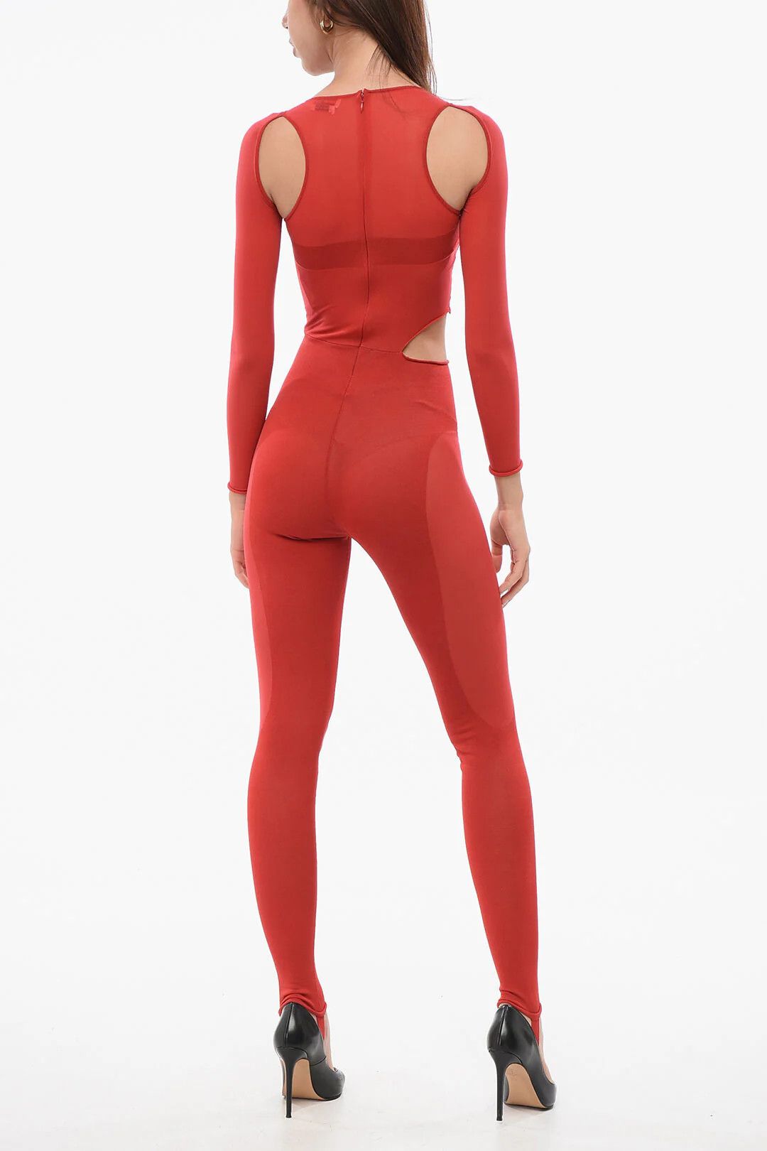 Alexander McQueen og1mm0426 Sheer-Effect Stirrup Jumpsuit in Red Size 27" / US 4 / IT 40 - 2 Thumbnail