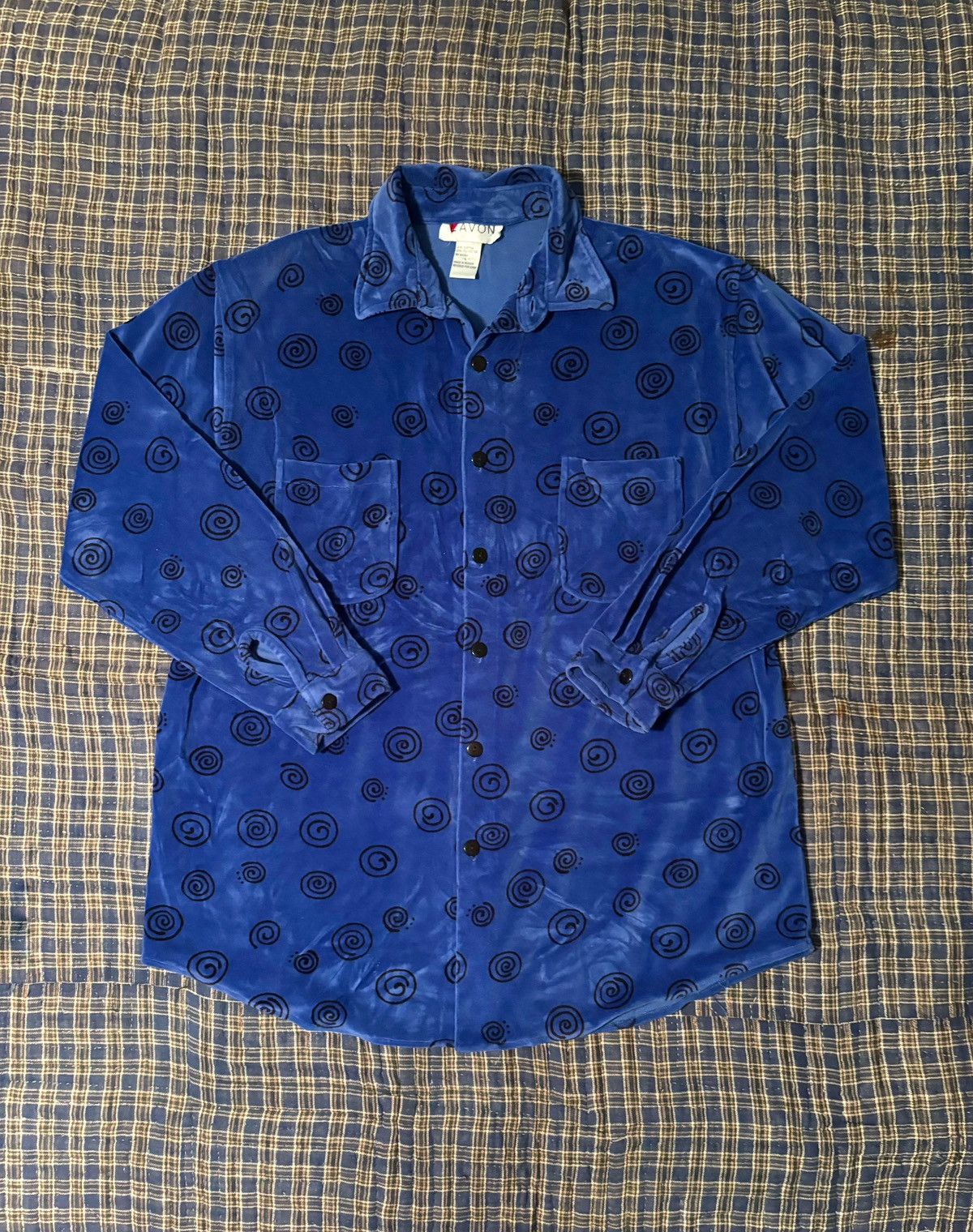 Lavane Blue & Black Swirl Loungewear Sleep Shirt Long-Sleeve Velour Size US L / EU 52-54 / 3 - 1 Thumbnail